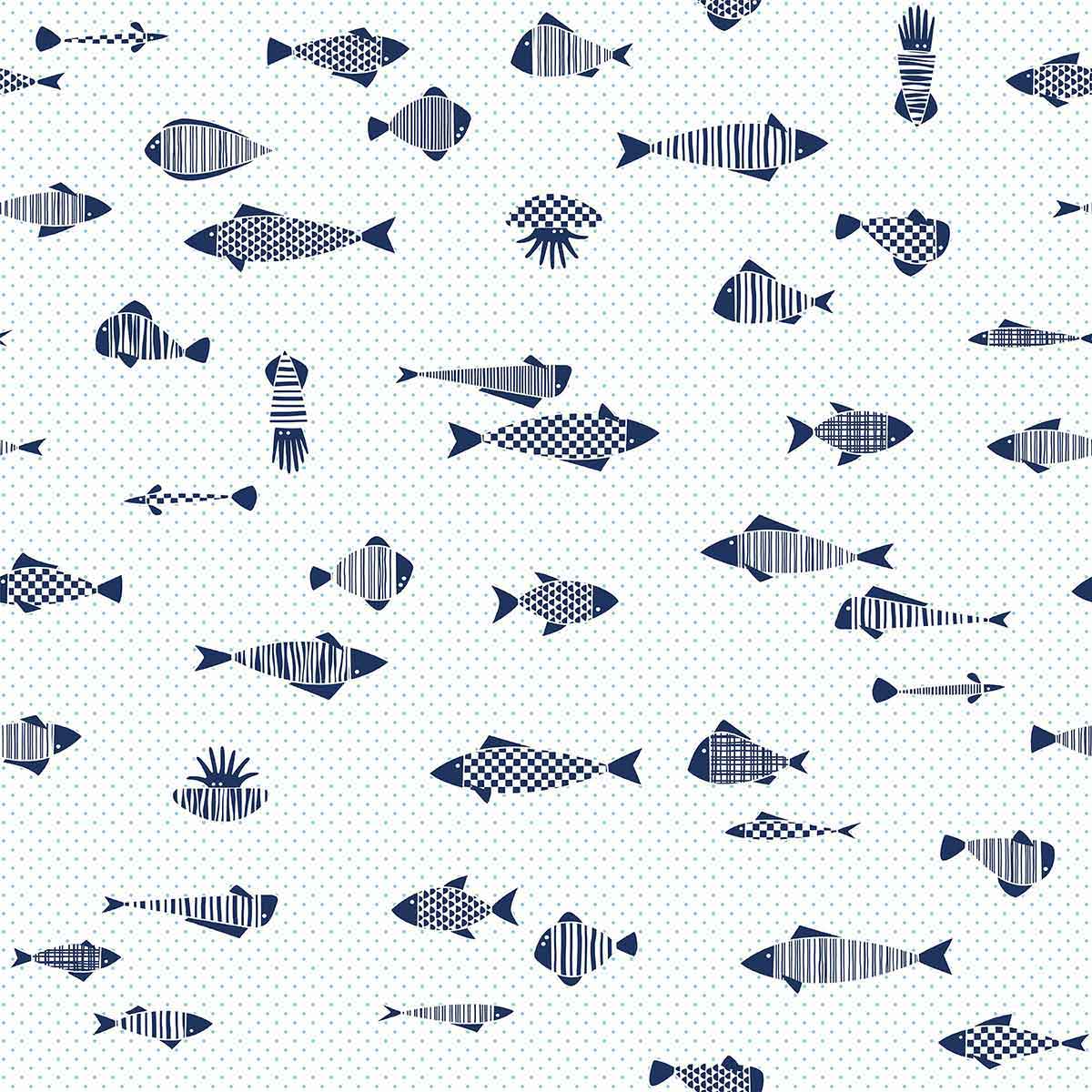 Blue Fish Peel and Stick Removable Wallpaper - Self-Adhesive Decorative Wall Covering for Bedroom, Nursery, or Office Decor