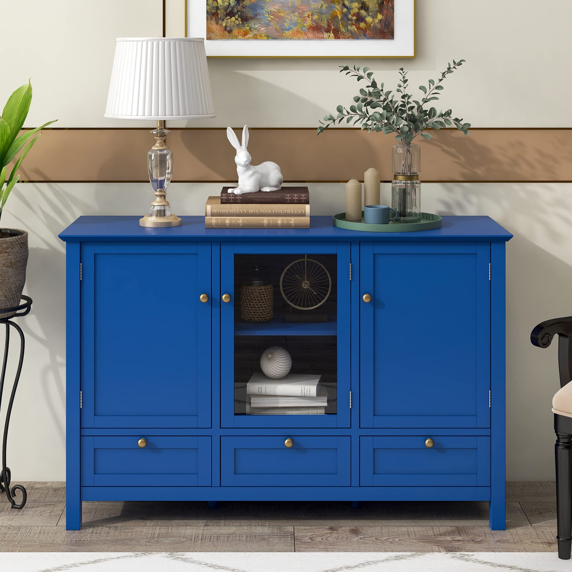 Blue Buffet Sideboard Cabinet - 2 Doors & 3 Drawers Storage Console Table with Shelves for Living Room, Bedroom, Hallway, Kitchen, Entryway | Perfect for Home Organization & Dining Room Storage