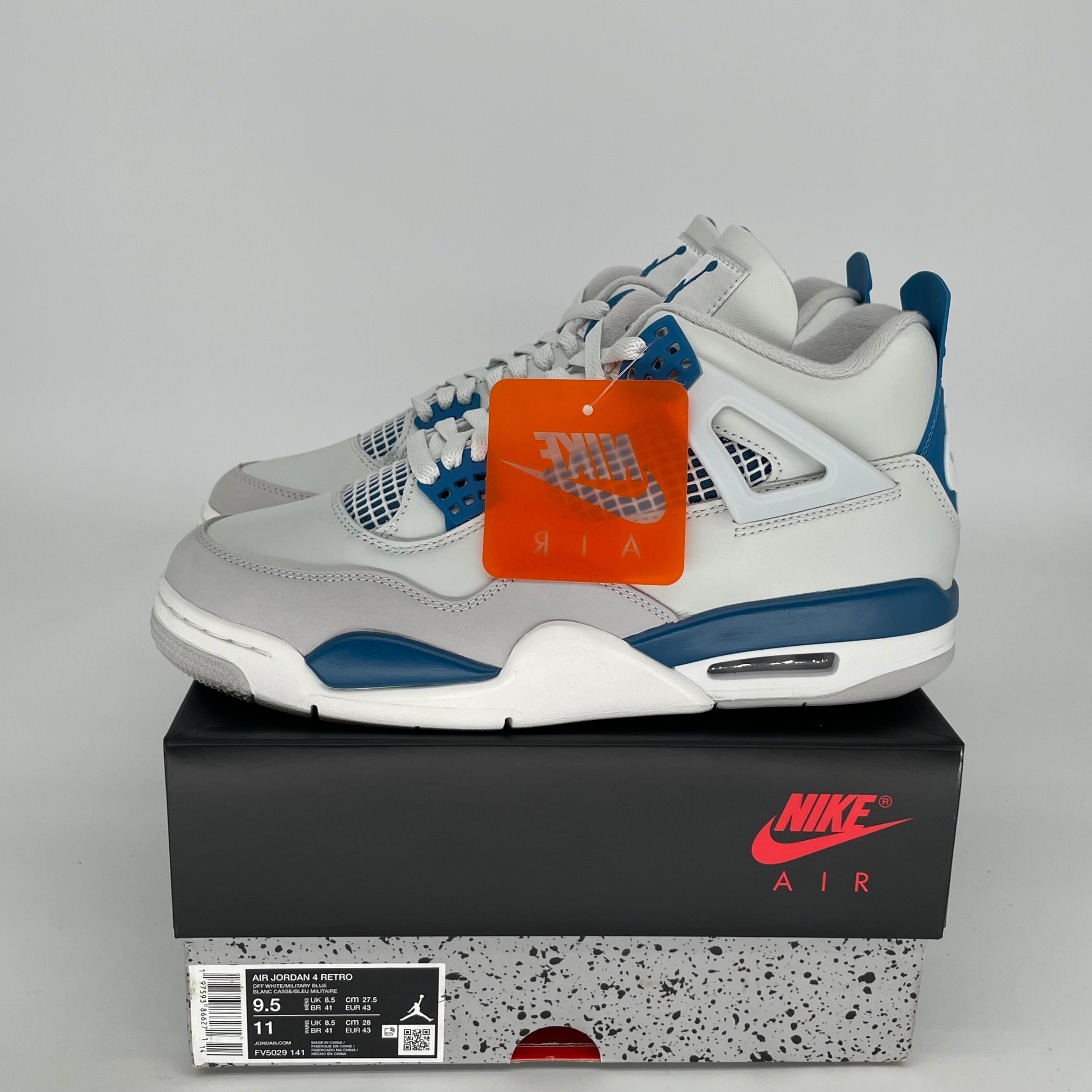 Original Air Jordan 4 Retro 'Military Blue' Men's Basketball Shoes - Size 9.5 (FV5029-141) - Perfect for Streetwear & Casual Sneaker Fashion