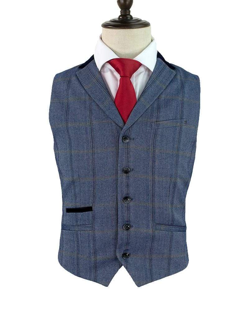 Cavani Connall Blue Tweed Check Style Waistcoat for Men | Classic Formal Vest | Perfect for Weddings, Business Meetings & Special Occasions