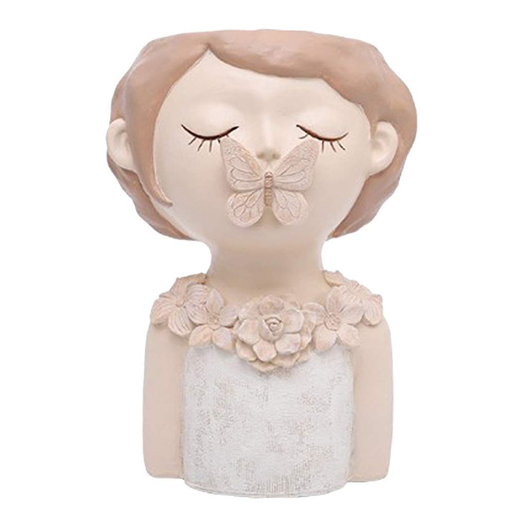 STRAW Lovely Girl Resin Succulent Planter - Cute Flower Bonsai Pot for Home & Office Decor (Color B) - Perfect for Windowsills, Desks & Gift Giving