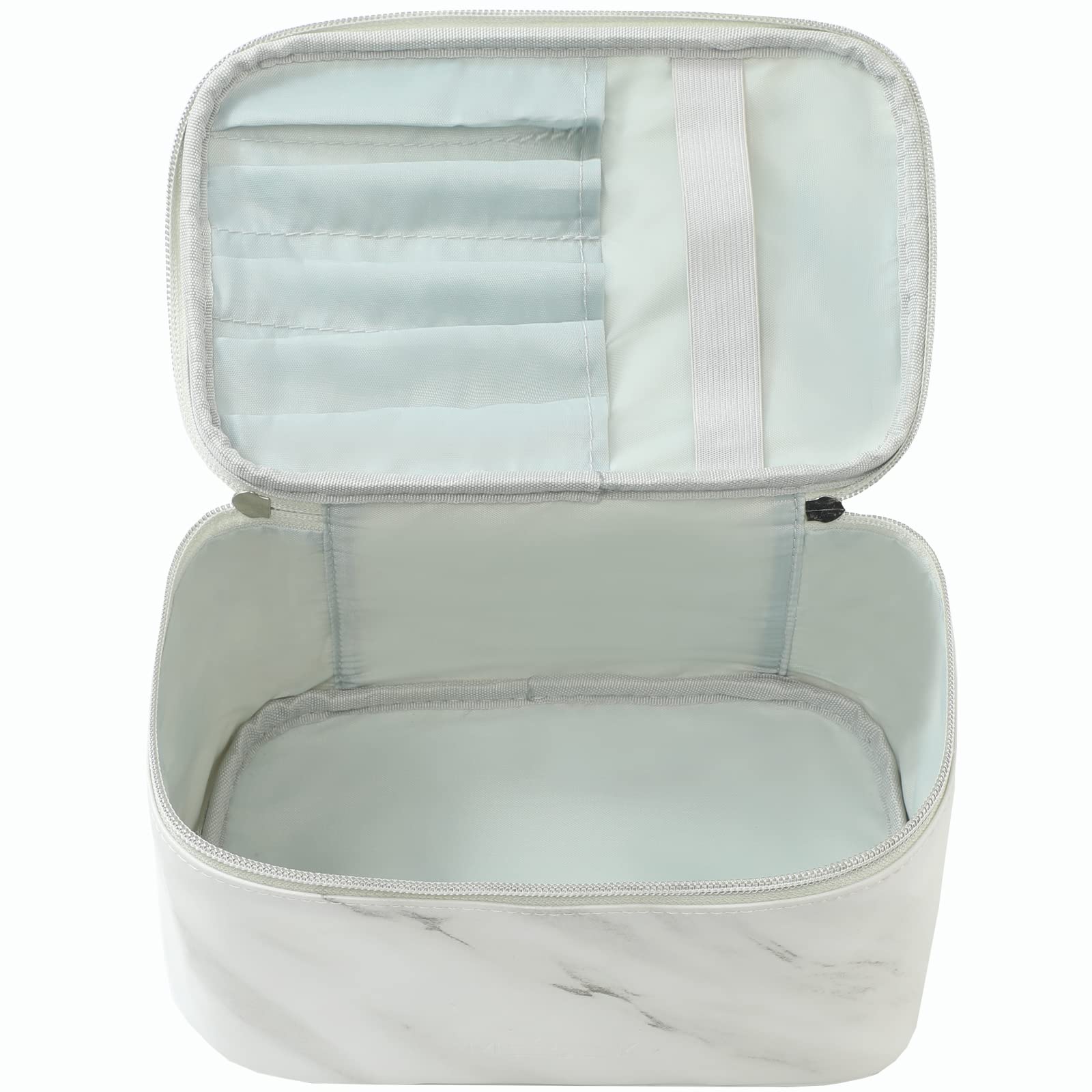 Meiyuuo Small Waterproof Makeup Bag for Women & Girls - Cute White Marble Cosmetic Organizer with Zipper Pouch for Purse Essentials | Perfect for Travel, Gym & Daily Use
