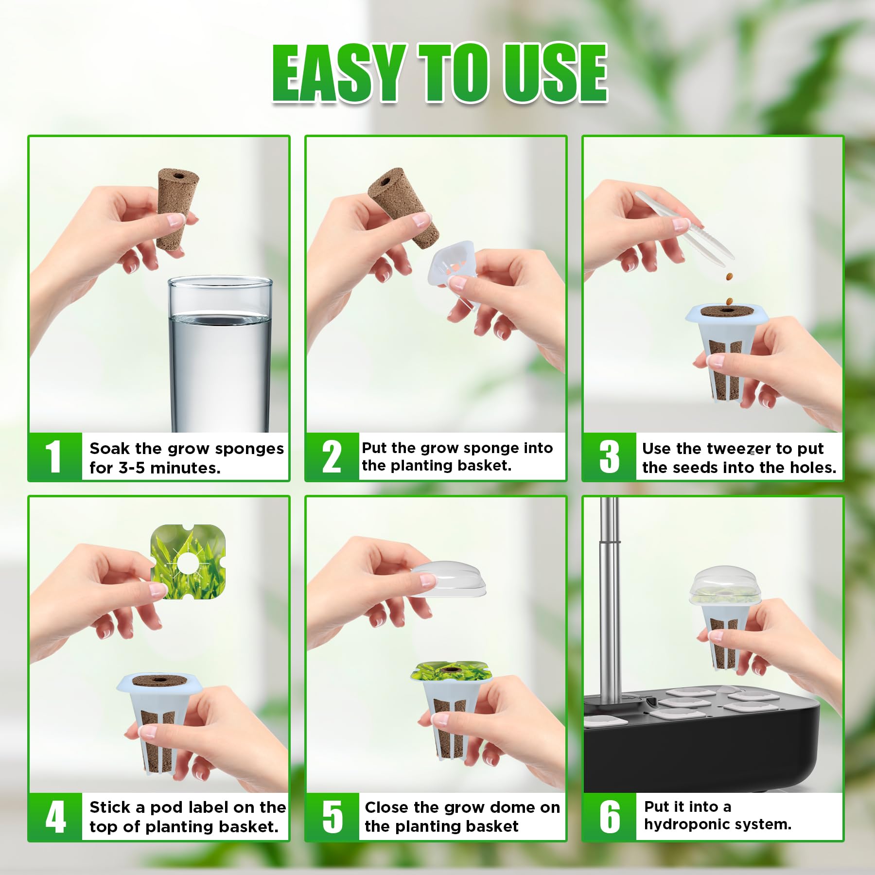 100pcs Grow Sponges Seed Starter Pods for Hydroponics - Square Sponge Cubes Compatible with QYO, LYKO, Idoo Hydroponic Systems | Indoor Gardening Supplies for Herbs, Vegetables & Plant Propagation | Perfect for Home Hydroponic Kits & Seed Starting