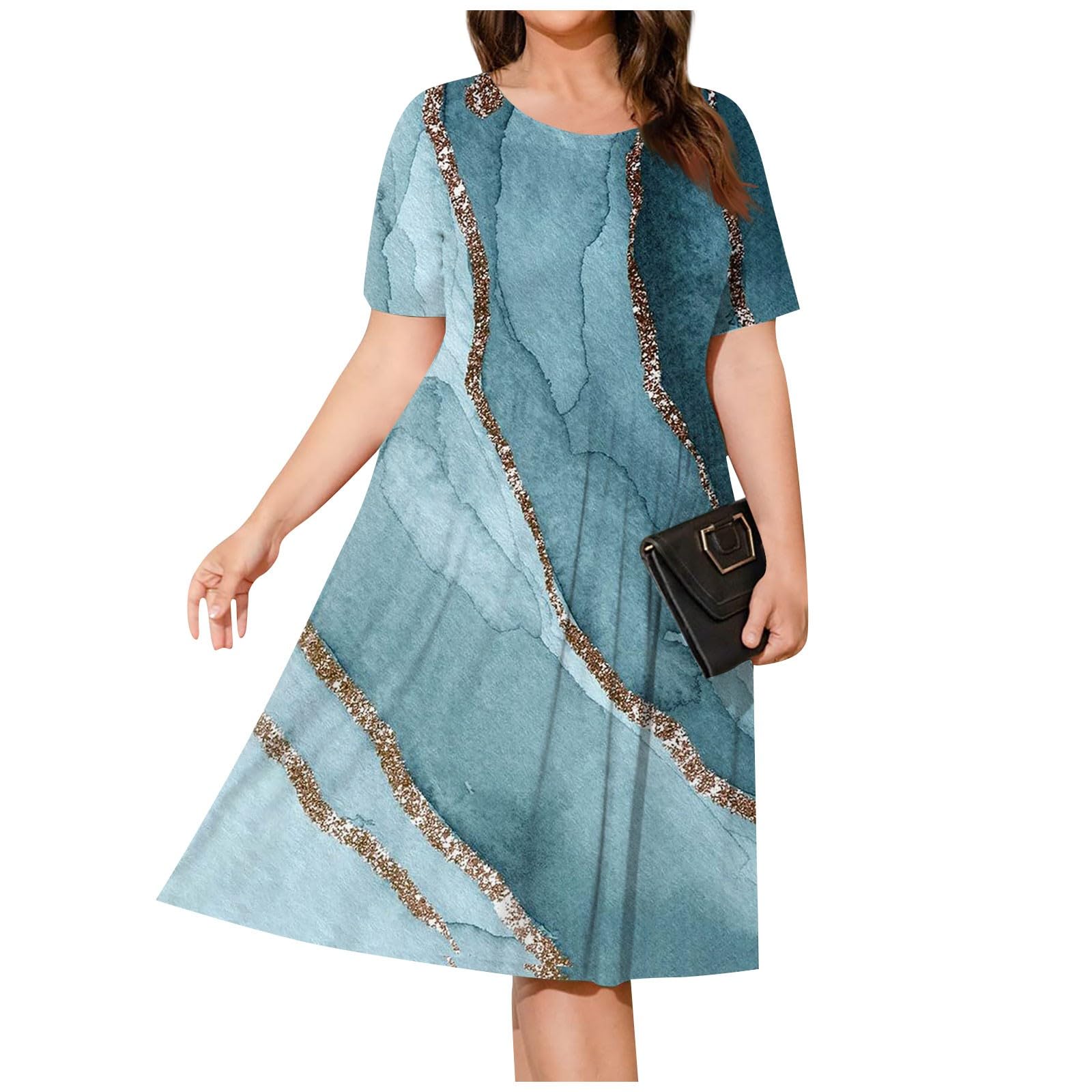 2023 Summer Women's Plus Size Empire Waist Sundress - Short Sleeve Scoop Neck Midi Dress with Pockets | Beach, Vacation & Casual Wear