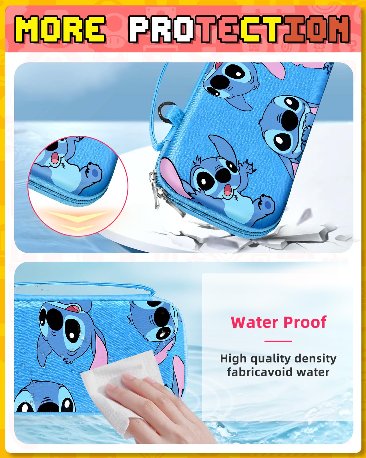 Cute Nintendo Switch/Switch OLED Carrying Case - Hard Shell Travel Storage Bag for Boys & Girls, Funny Cartoon Design, Portable Pouch for Switch Accessories (Blue Stitch) - Perfect for Gaming On-The-Go & Travel Protection