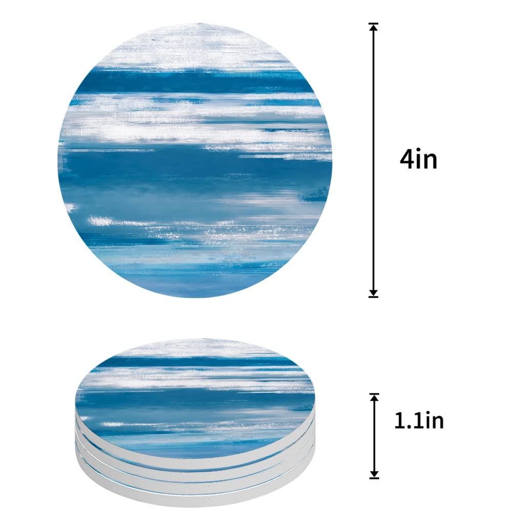 Blue Grey Textured Ceramic Coasters Set of 6 - Absorbent Drink Coasters for Coffee Tables, Kitchen Countertops & Dining Tables - Stylish Home Decor & Kitchen Accessories for Everyday Use & Entertaining