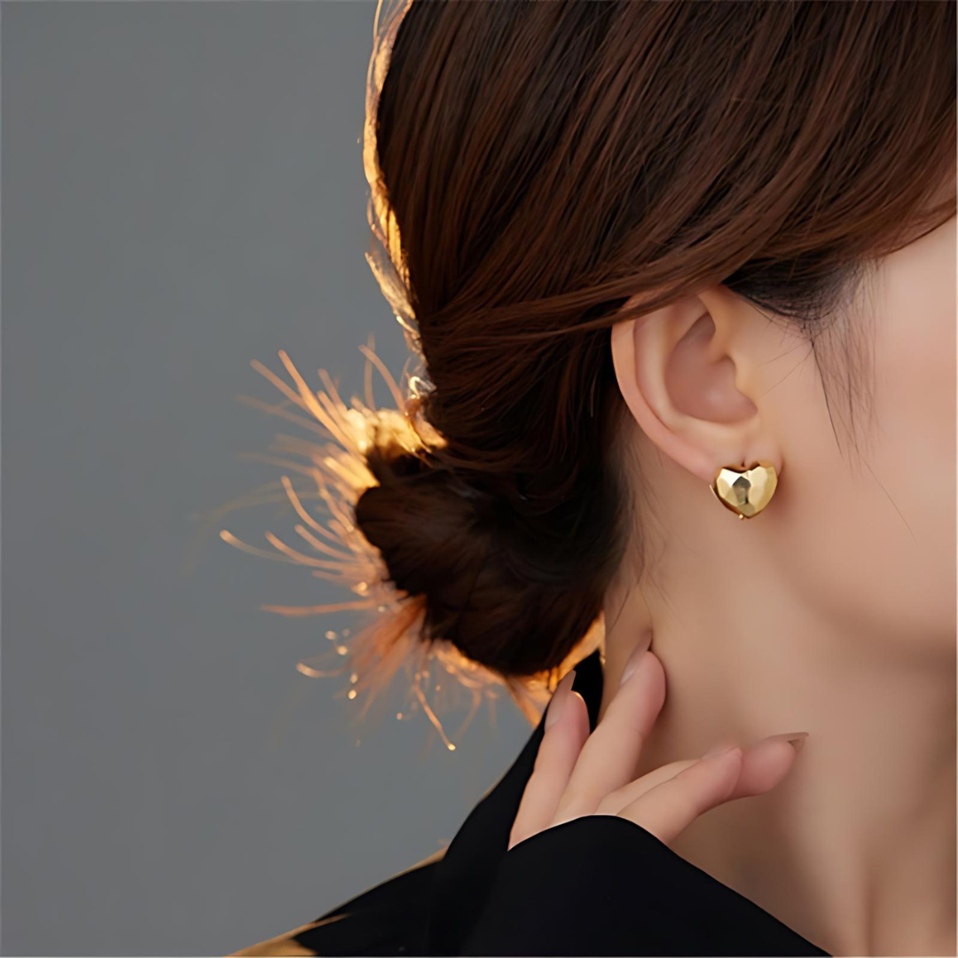 Two Way Crinkled Heart Hoop Earrings Clip On - Gold & Silver Fashion Jewelry for Women | Perfect for Valentine's Day, Date Night & Special Occasions