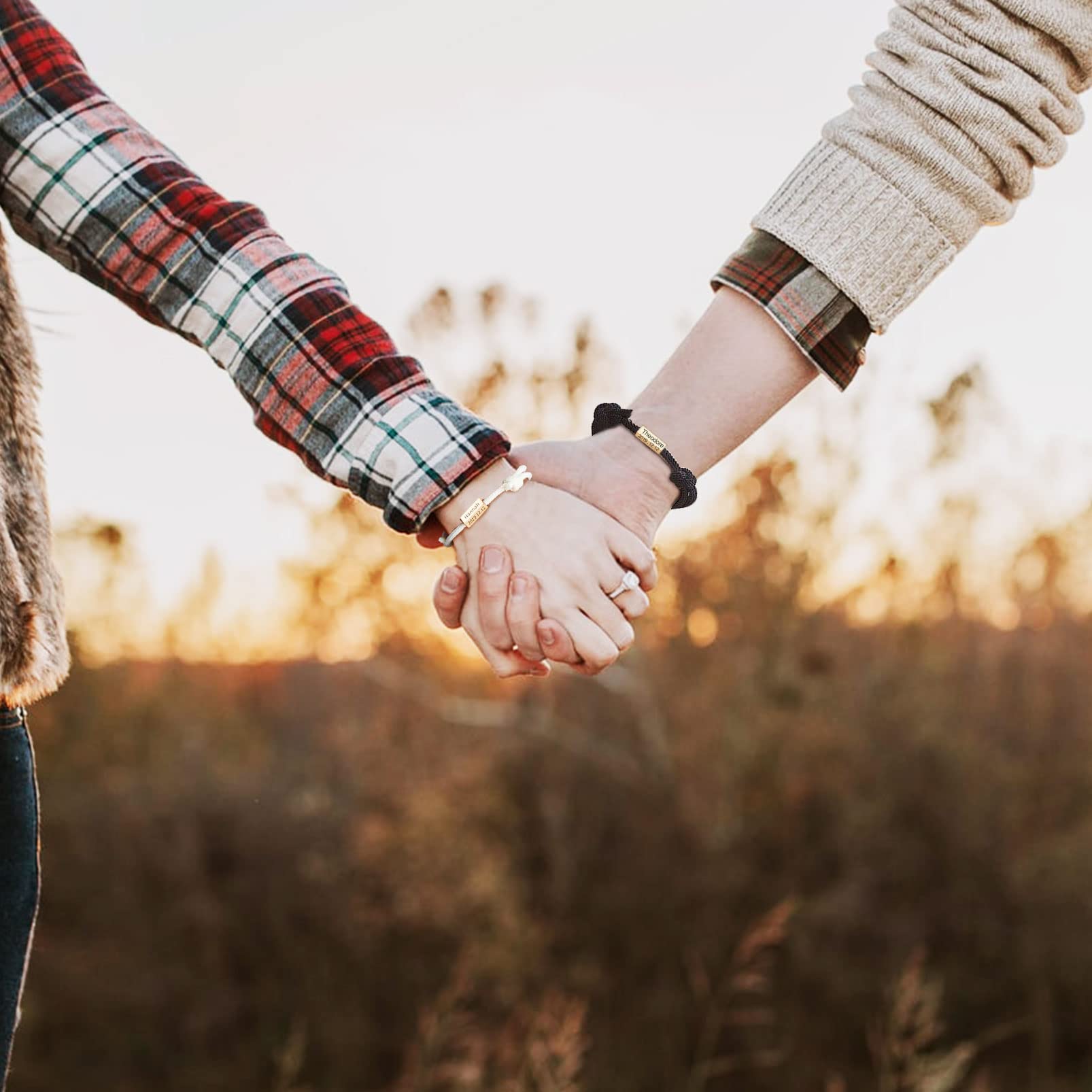 Custom Couple Bracelets Set - Personalized Matching Rope Braided Bracelets for Him & Her - Engravable Couples Gift for Anniversary, Valentine's Day & Christmas - Perfect for Date Nights, Romantic Getaways and Meaningful Gifts