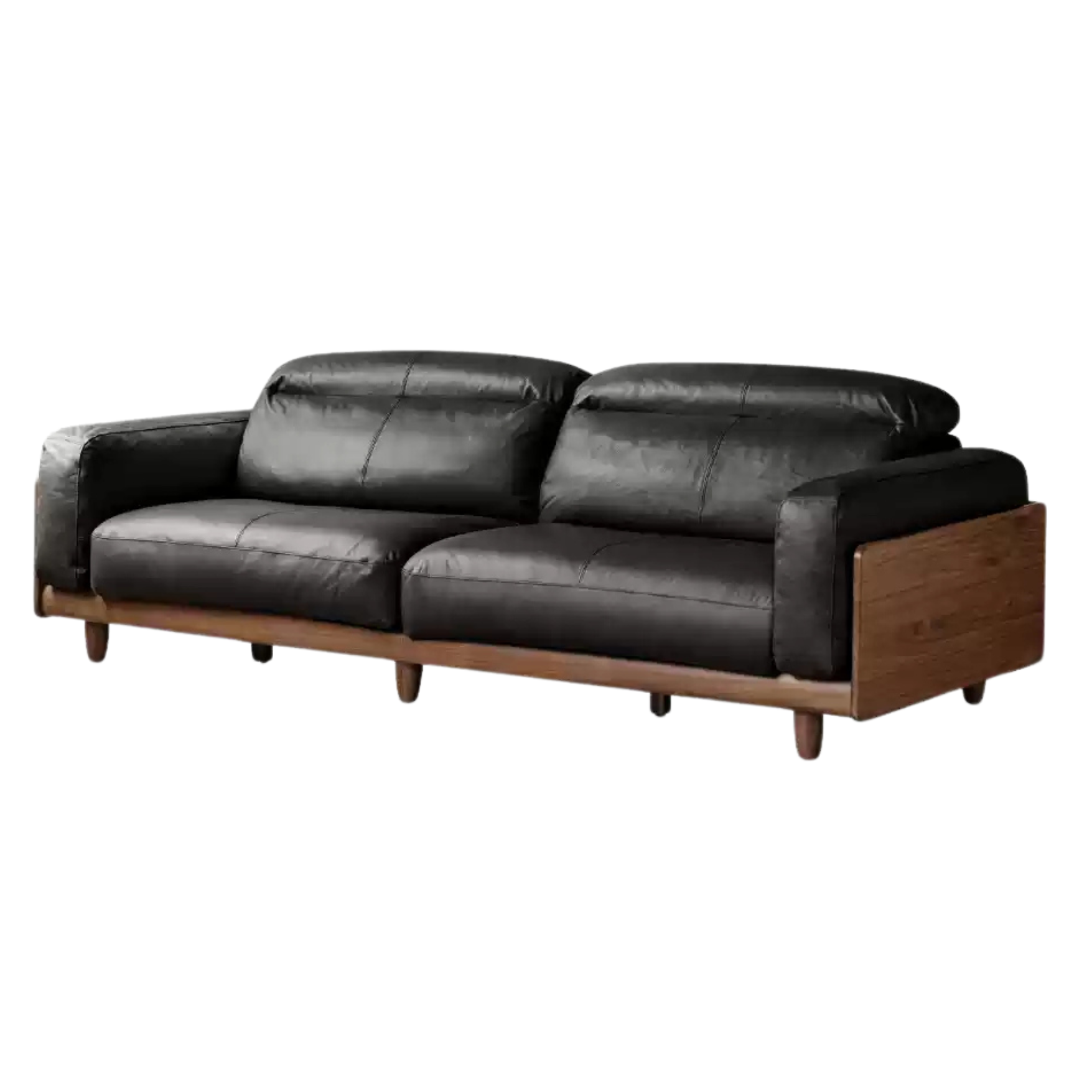 Premium Black Walnut Solid Wood Leather Sofa - Italian Modern Luxury Living Room Furniture for Home & Office Decor