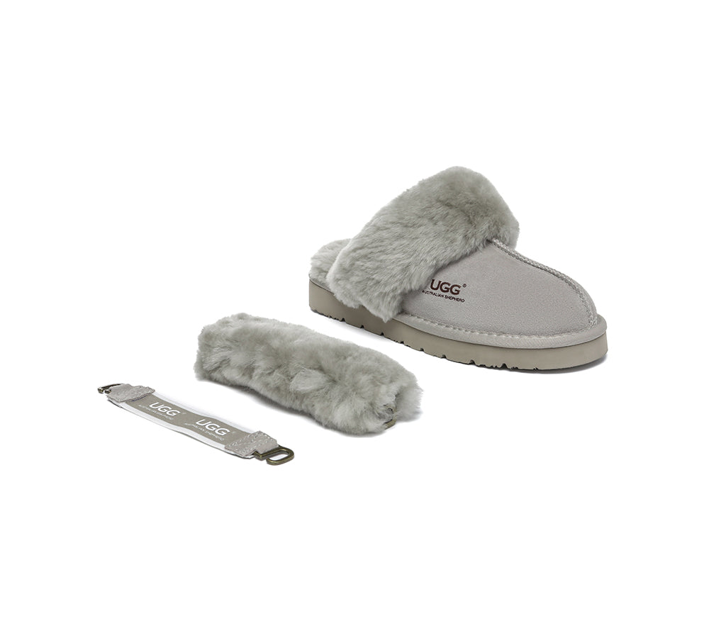 Australian Shepherd® Women's 3-Way Style UGG Slippers with Removable Wool Strap - Fluffy Slingback Muffin Design for Cozy Home & Winter Comfort