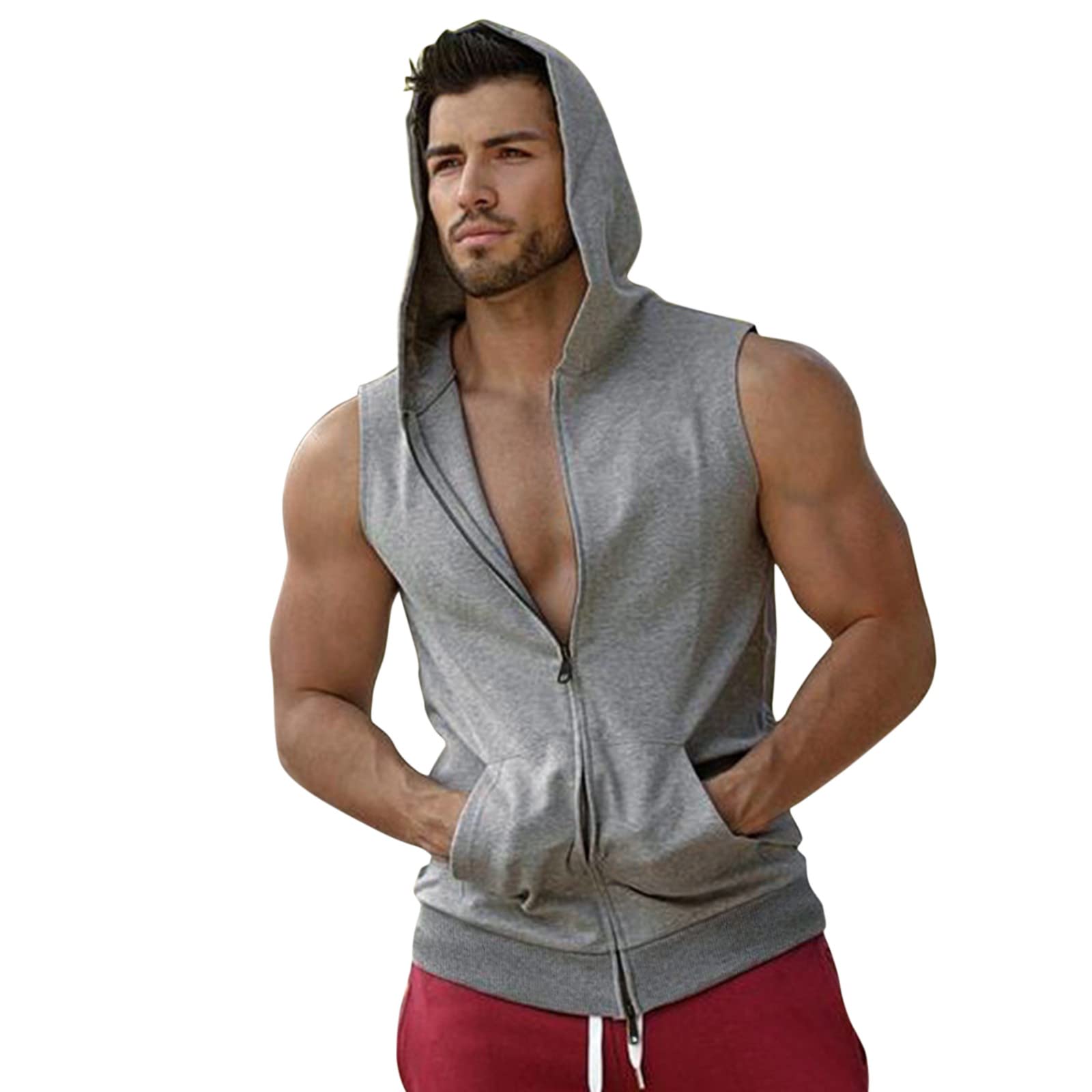 Men's Hooded Tank Top with Zipper - Double Layer Sleeveless Fitness Shirt for Gym, Running & Casual Wear