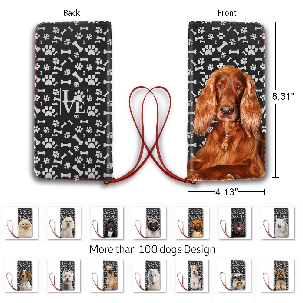 NIWAHO Women's Leather Dog Print Wallet - Dog Mom Gift for Daily Use