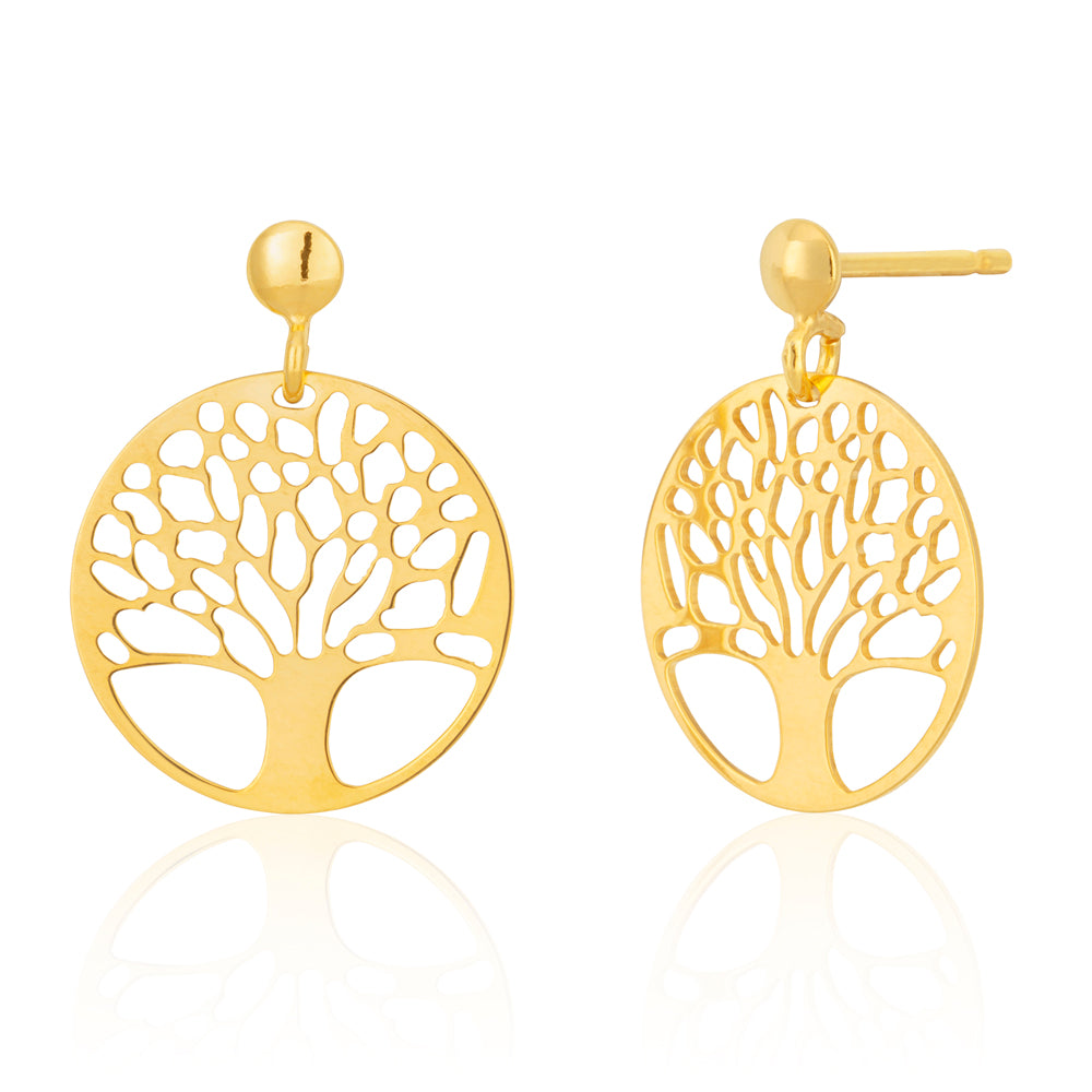 9ct Gold Filled Tree of Life Cut Out Stud Earrings for Women - Minimalist Boho Jewelry - Perfect for Everyday Wear, Gift Giving & Special Occasions