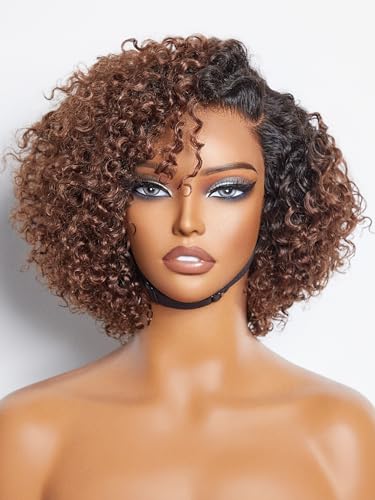 Mix Brown Curly Wig | Left C Part