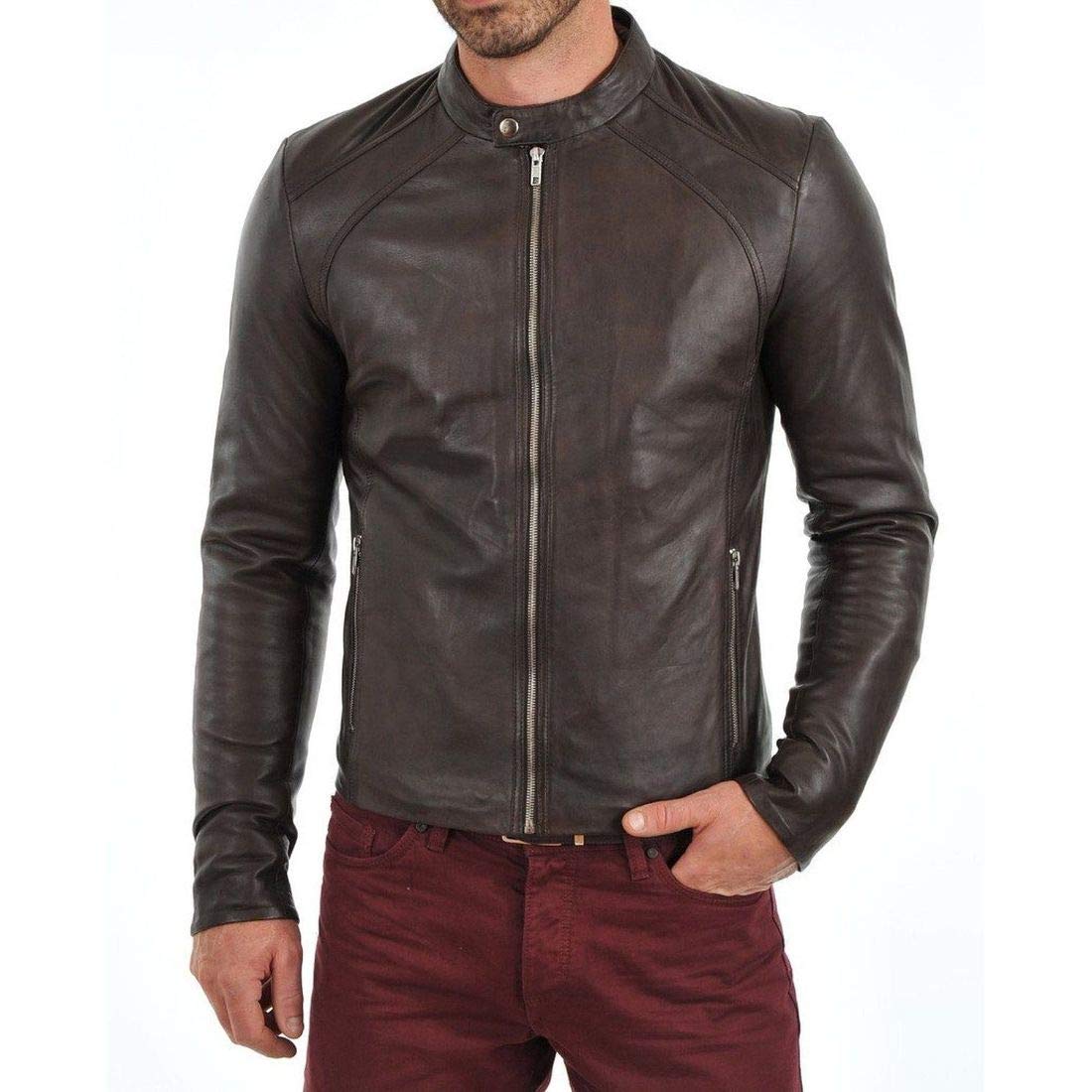 Distressed Leather Jacket for Men - Stylish Motorcycle Biker Bomber Jacket with Zipper | Lightweight Outerwear for Riding & Casual Wear