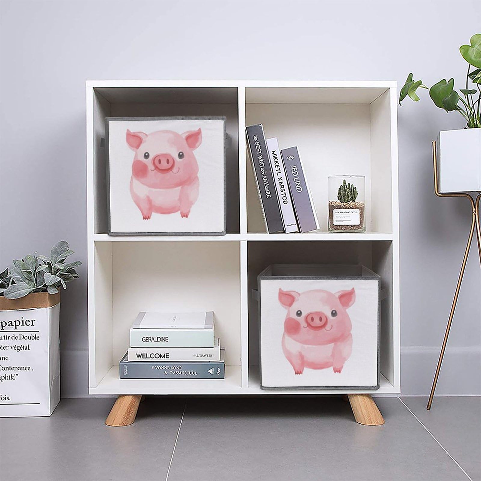 2PCS Foldable Storage Bins - Large Capacity Pink Pig Printed Storage Boxes with Handles for Playroom, Office & Home Organization | Perfect for Kids' Toys, Books & Clutter Control