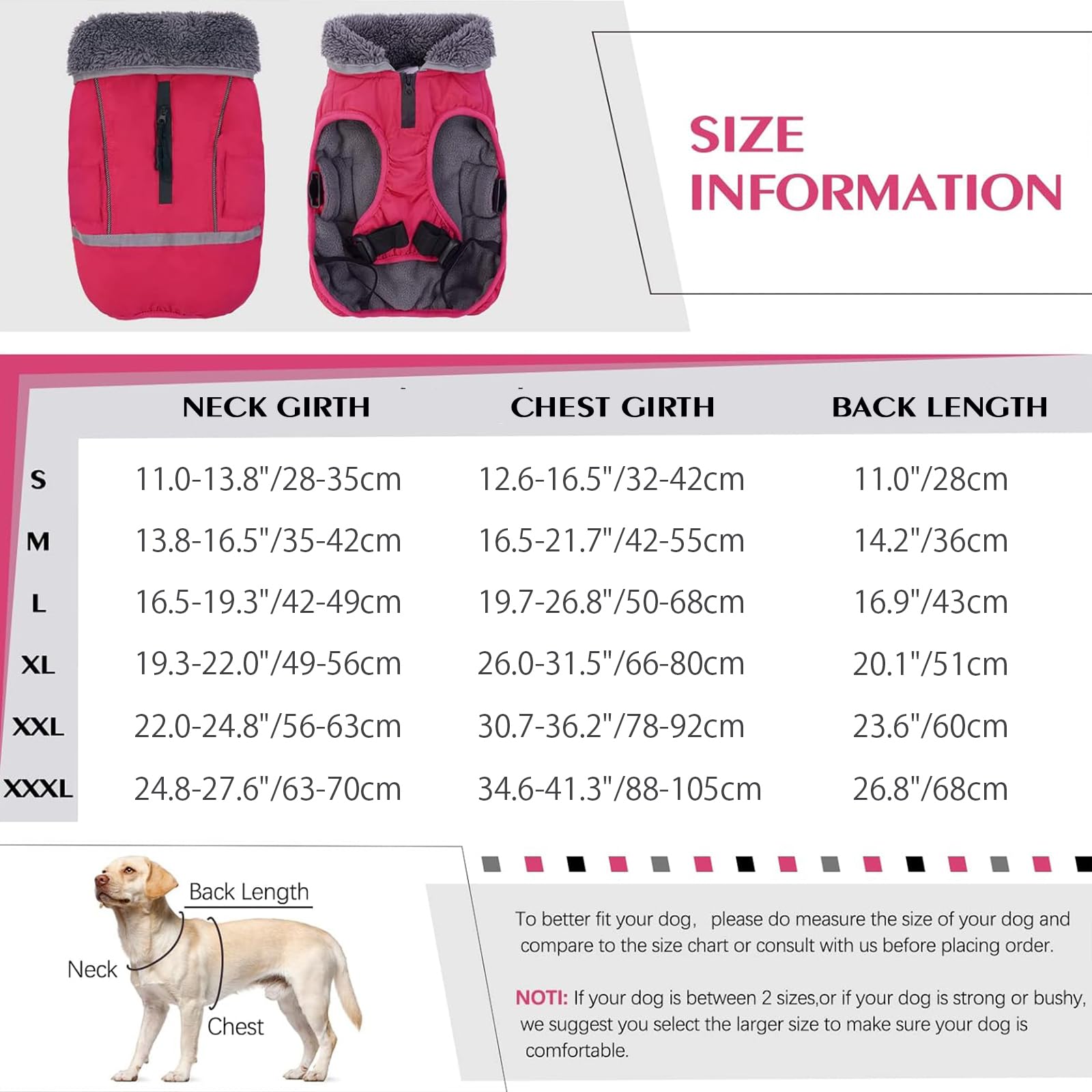 QBLEEV Reflective Waterproof Dog Winter Coat - Fleece-Lined Warm Dog Jacket with Turtleneck for Small, Medium & Large Dogs - Cold Weather Snowsuit for Outdoor Walks & Christmas Pet Apparel