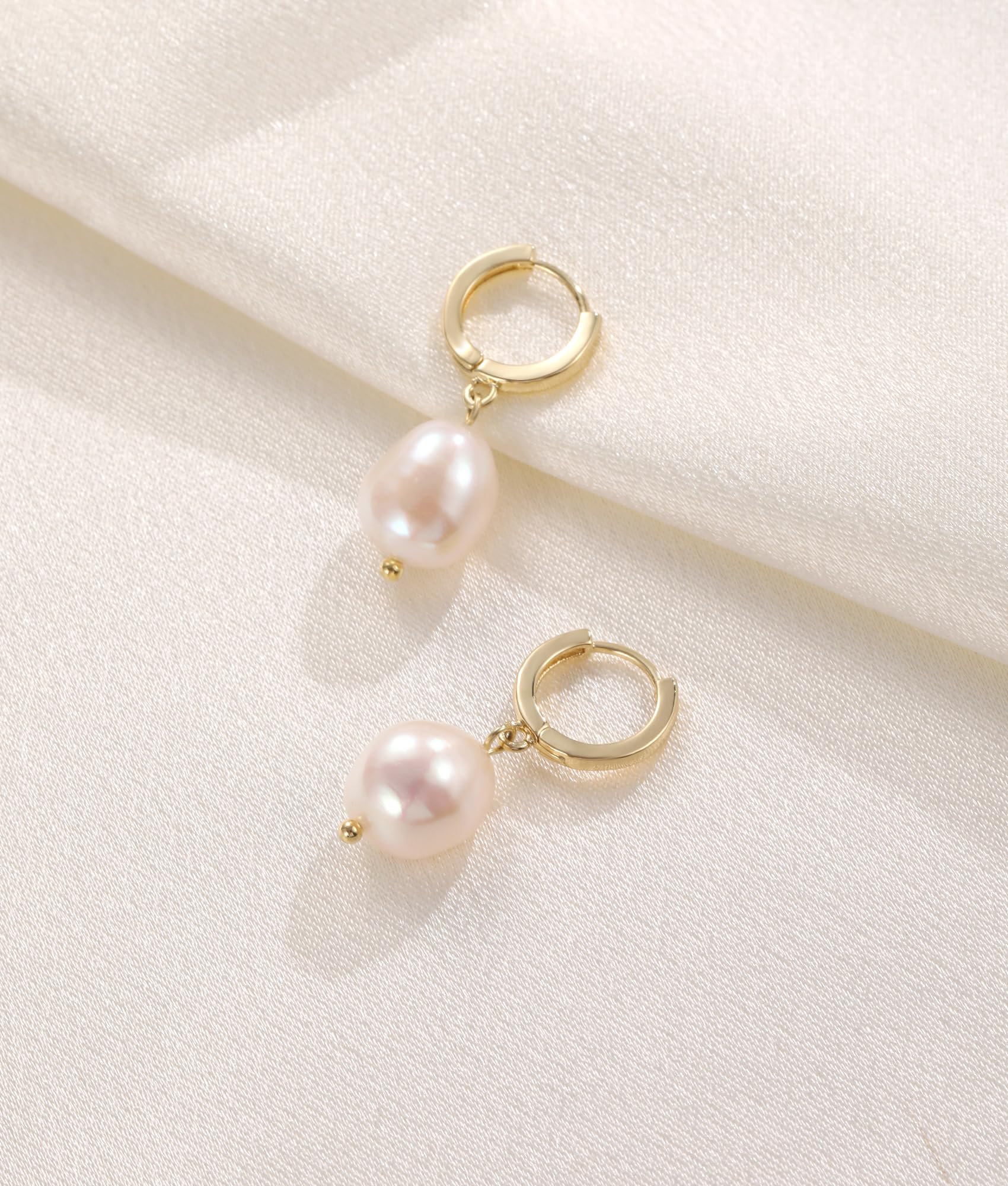 14K Gold Plated Pearl Drop Dangling Hoop Earrings for Women - Elegant Bridal Jewelry, Wedding Party, Valentine's Day Gift for Her - Perfect for Date Nights, Anniversaries & Special Occasions