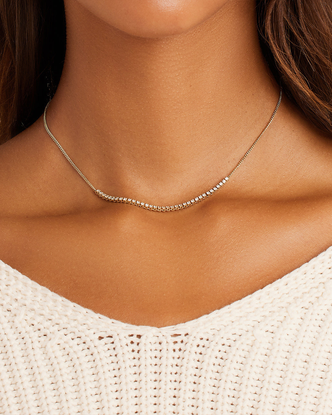 Diamond Row Melbourne Necklace - Elegant 14K Gold Plated Women's Jewelry for Parties, Weddings & Special Occasions