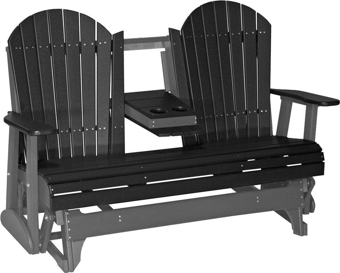 Premium Black 5 ft. Recycled Plastic Adirondack Outdoor Glider Chair - Eco-Friendly Patio Furniture for Garden, Deck, Poolside & Backyard Relaxation