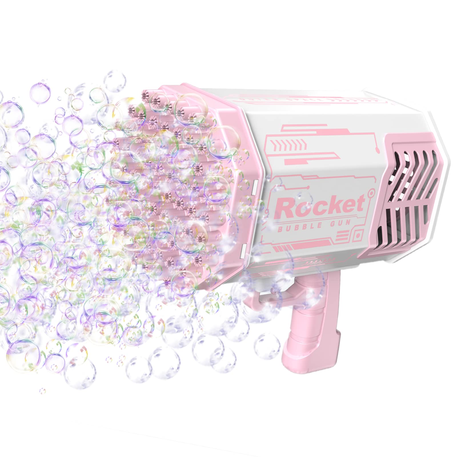 **69-Hole Bubble Machine Gun for Kids & Adults - Pink Bubble Blaster with 2 Bottles Bubble Liquid - Outdoor Party, Wedding, Birthday, Backyard Fun Toy Gift**