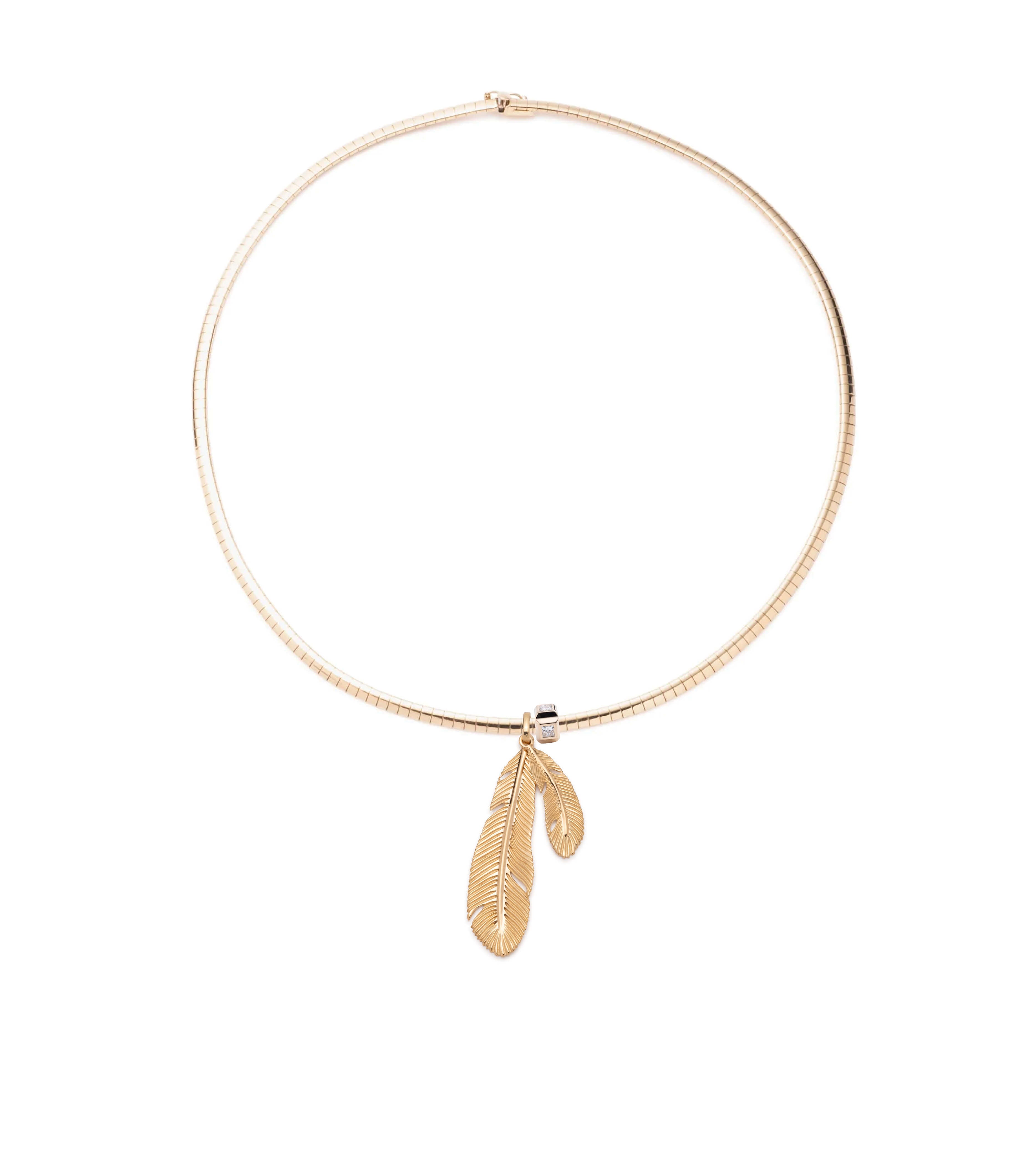 Elegant Feather Small Sleek Collar Necklace in 14K Yellow Gold with Genuine Diamonds - Perfect for Weddings, Parties & Special Occasions