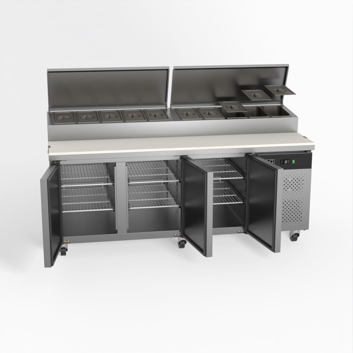AG 3 Door Commercial Saladette Refrigerator - Holds 10 x 1/3 GN Trays - Perfect for Restaurants, Delis & Catering Businesses
