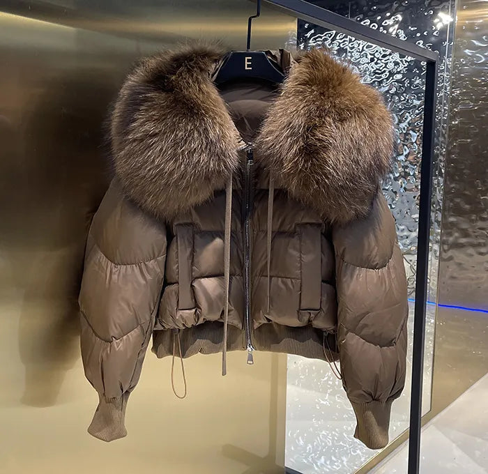2024 Winter Women's Lightweight Luxury Down Jacket with Big Fur Collar - Loose Fit Long Sleeve Puffer Coat | Korean Style Fashion Outerwear for Casual Wear, Street Style & Cold Weather Protection