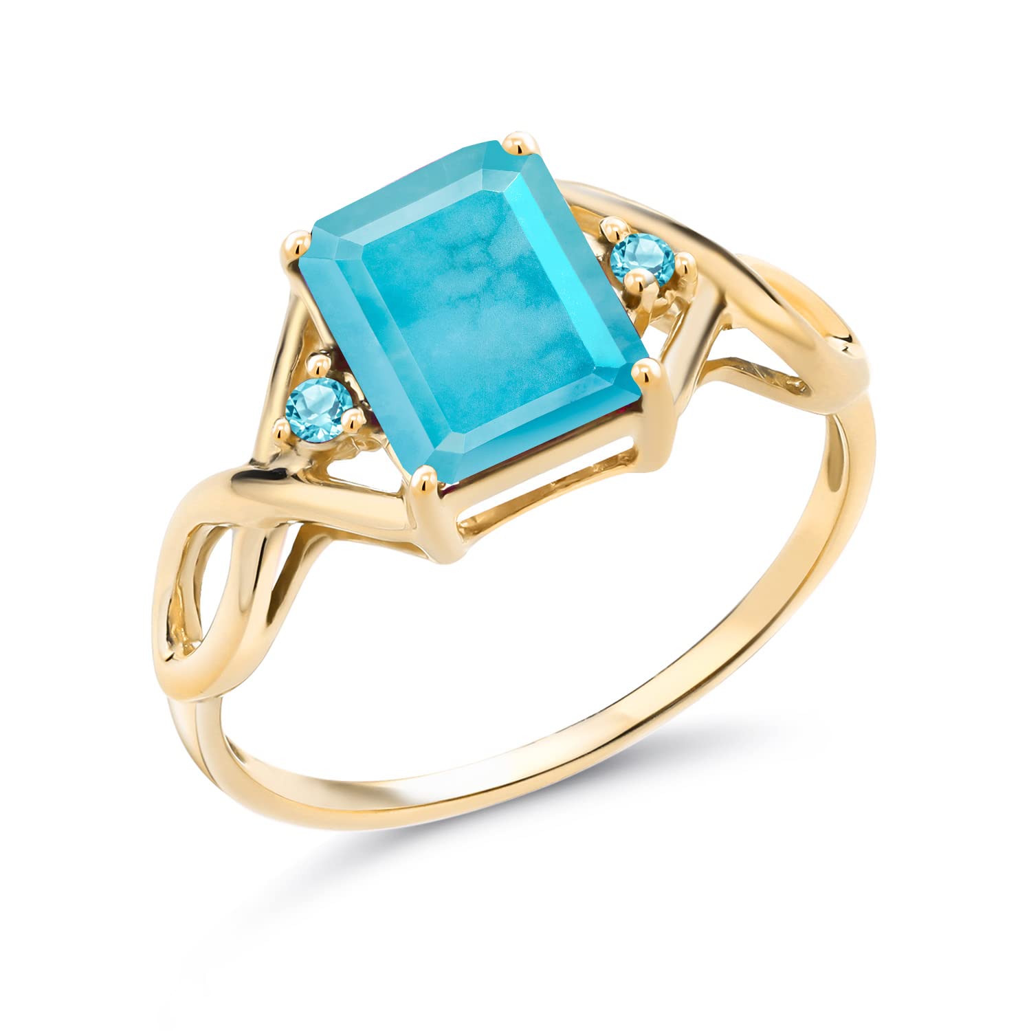 1.86 Ct Natural Green Turquoise & Swiss Blue Topaz Ring - 18K Yellow Gold Plated Sterling Silver Jewelry for Women - Perfect for Weddings, Anniversaries & Special Occasions