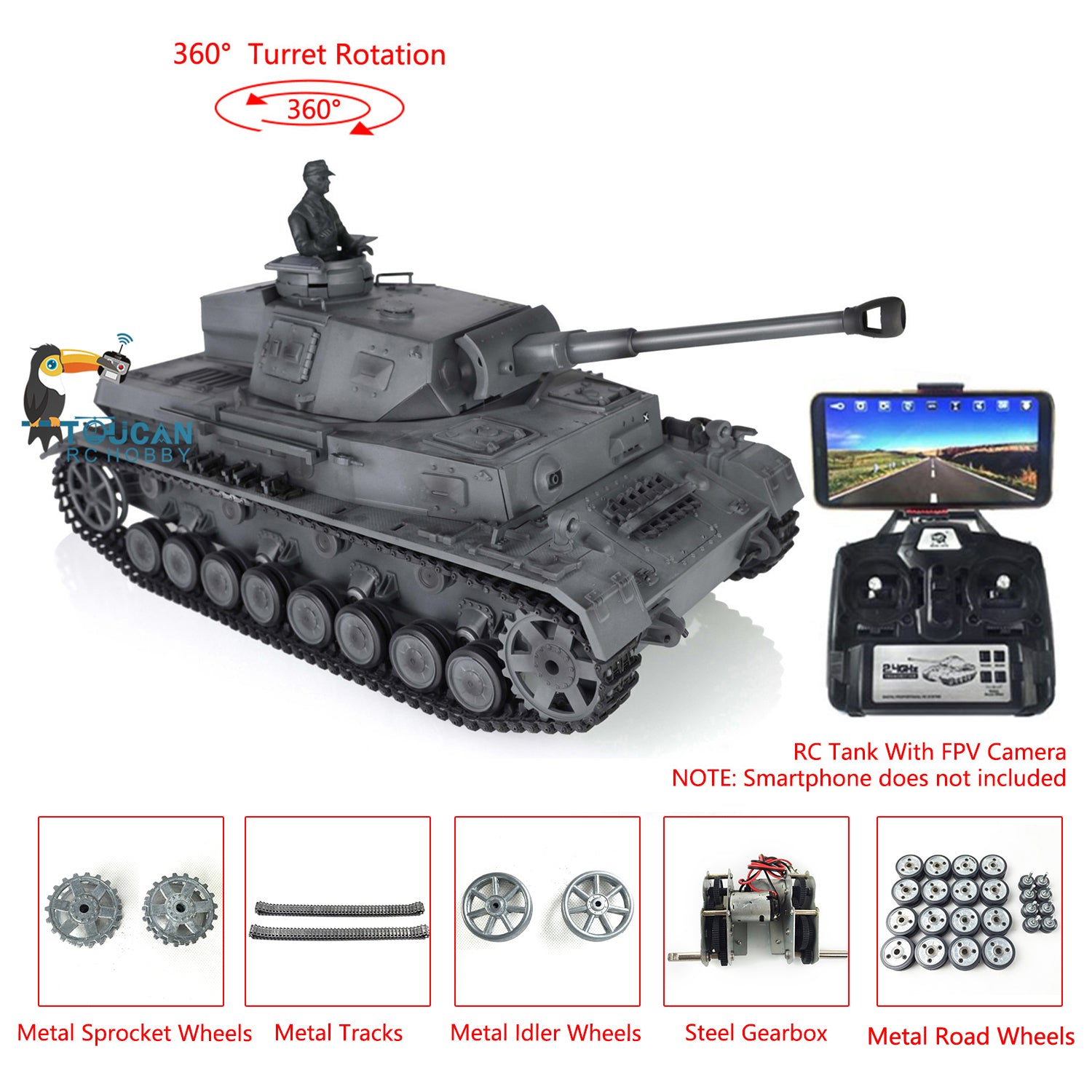 1/16 Scale Henglong 3859 Panzer IV F2 RC Tank with FPV Camera - Metal Tracks, Infrared Battle System, BB Shooting & Smoke Effects - Remote Control Military Vehicle for Adults & Collectors (Perfect for Battle Simulation, Outdoor Play & Display)