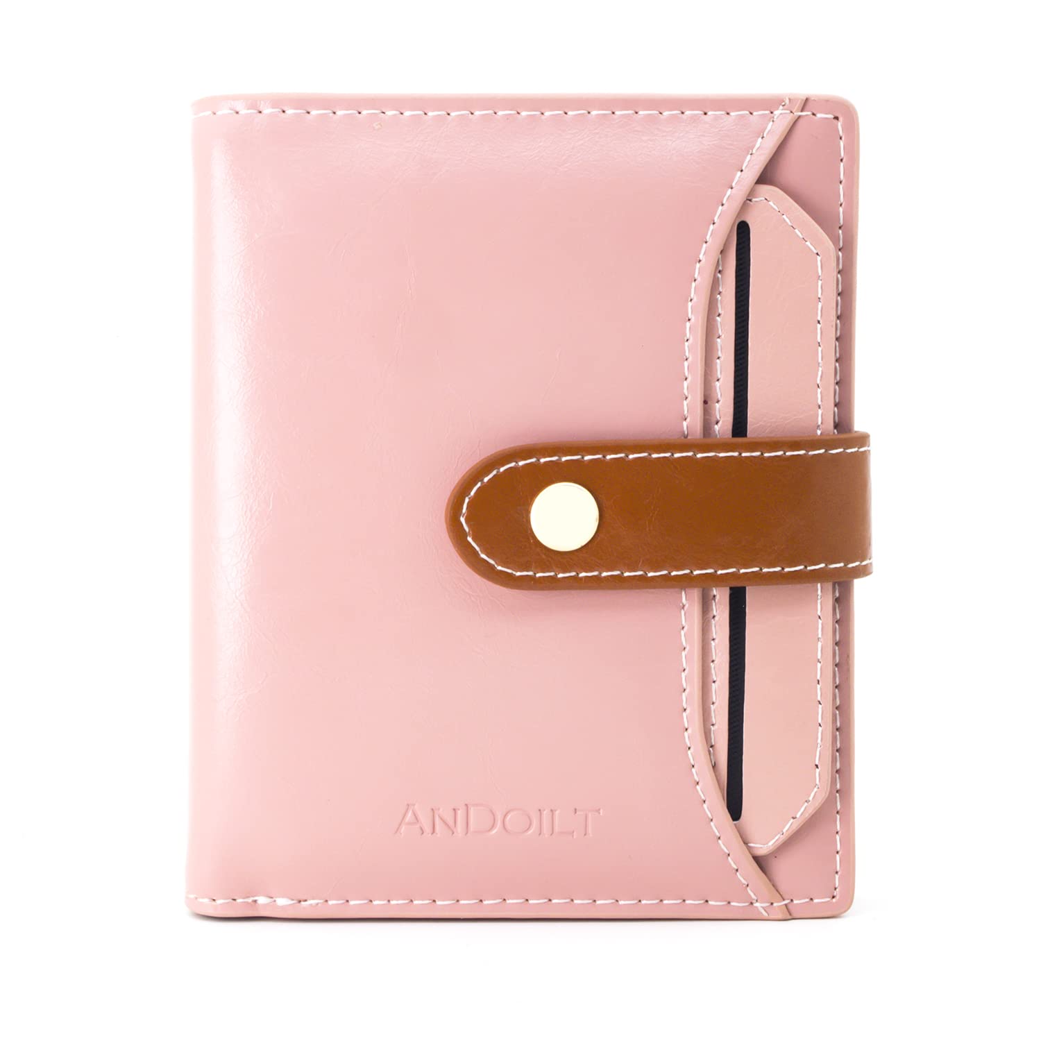 ANDOILT Genuine Leather Women's RFID Blocking Bifold Wallet - Small Slim Card Holder with ID Window & Coin Pocket, Pink | Perfect for Everyday Use, Travel & Gift Giving