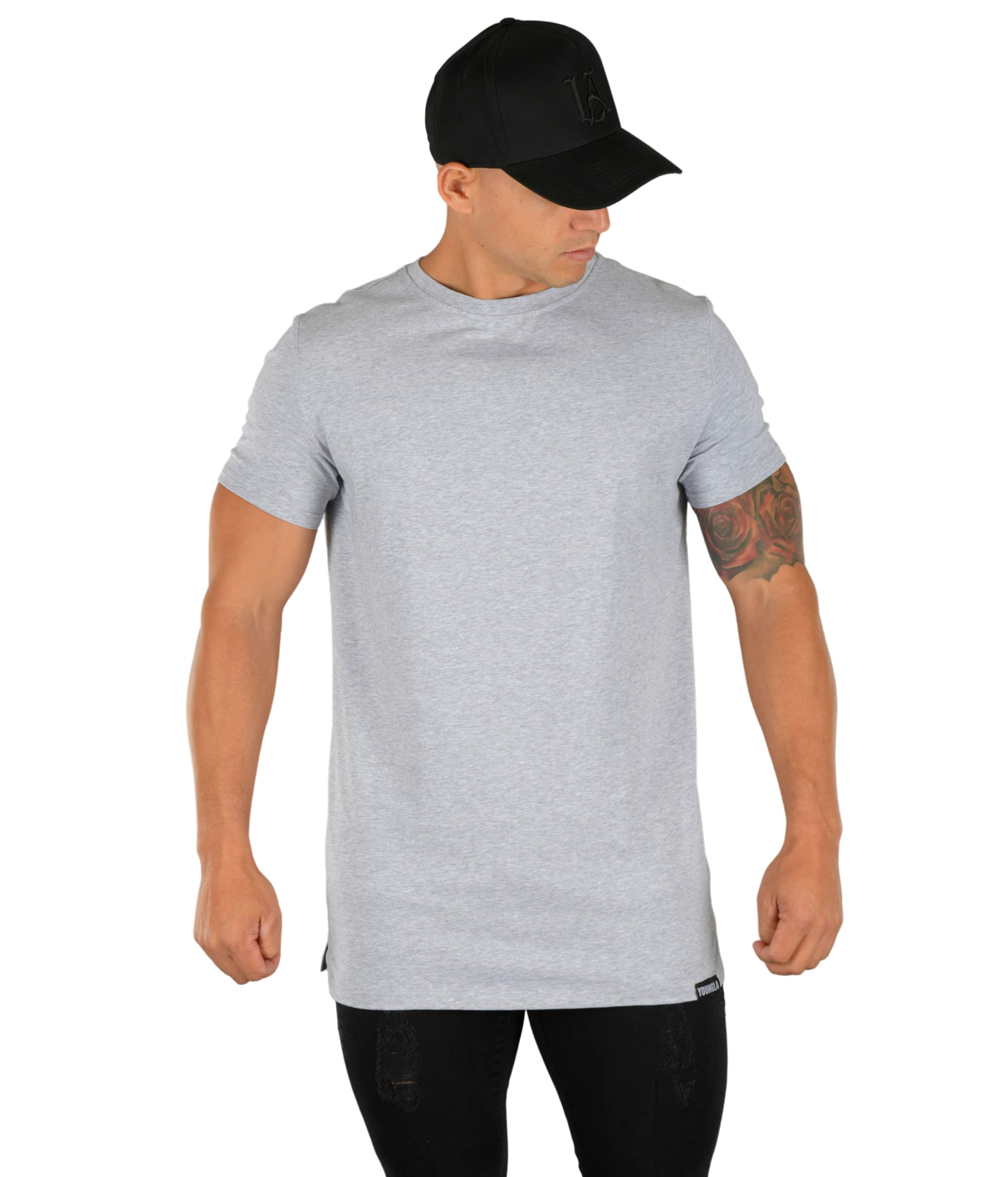 YoungLA Men's Minimalist Fitted T-Shirt - Slim Fit Long Drop Cut Tee for Gym & Workout | Comfortable Cotton Shirt for Training, Running & Casual Wear
