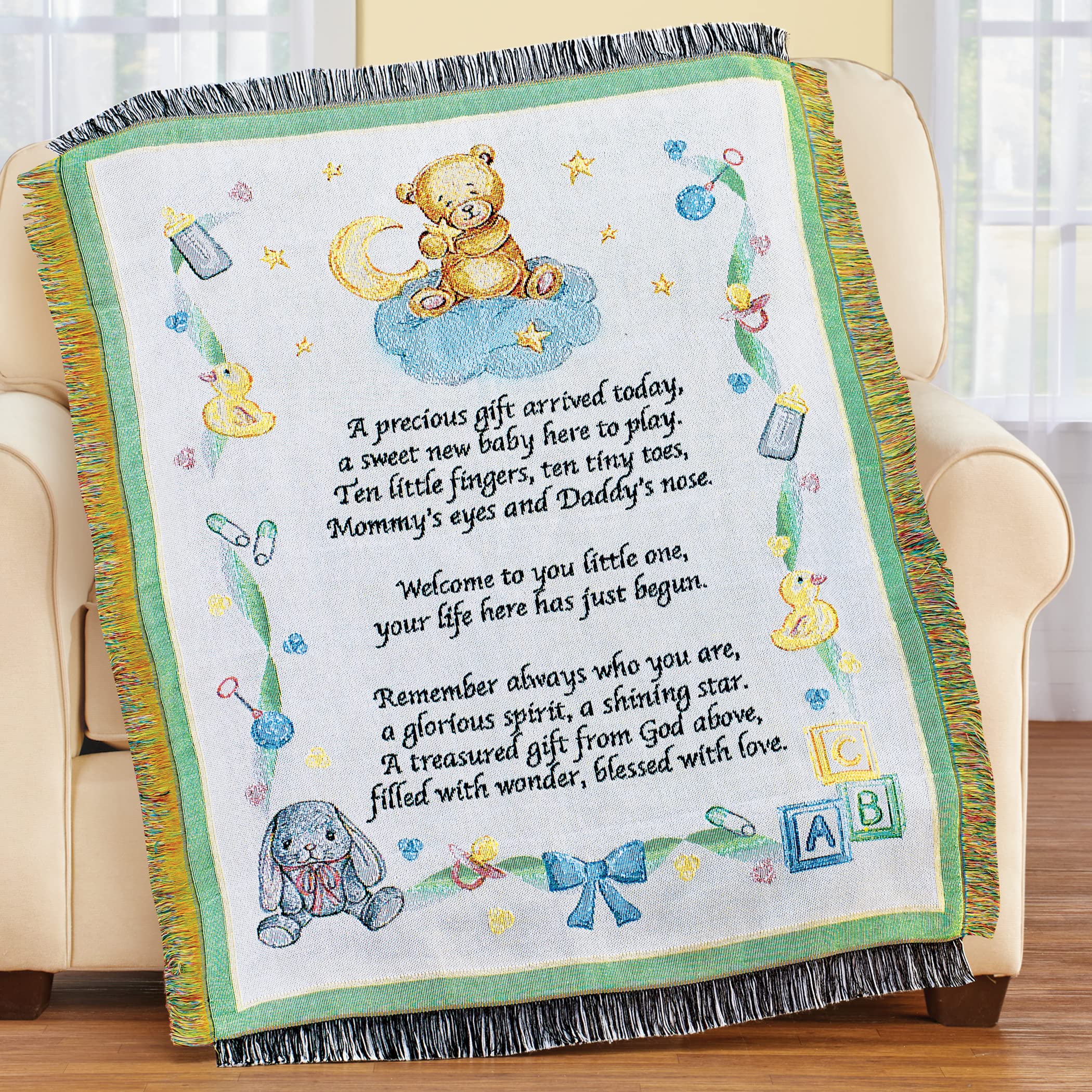 Soft and Cozy Teddy Bear Baby Tapestry Throw Blanket - Cute Nursery Decor, Plush Fleece Blanket for Infants & Toddlers - Perfect for Cribs, Strollers, and Snuggling