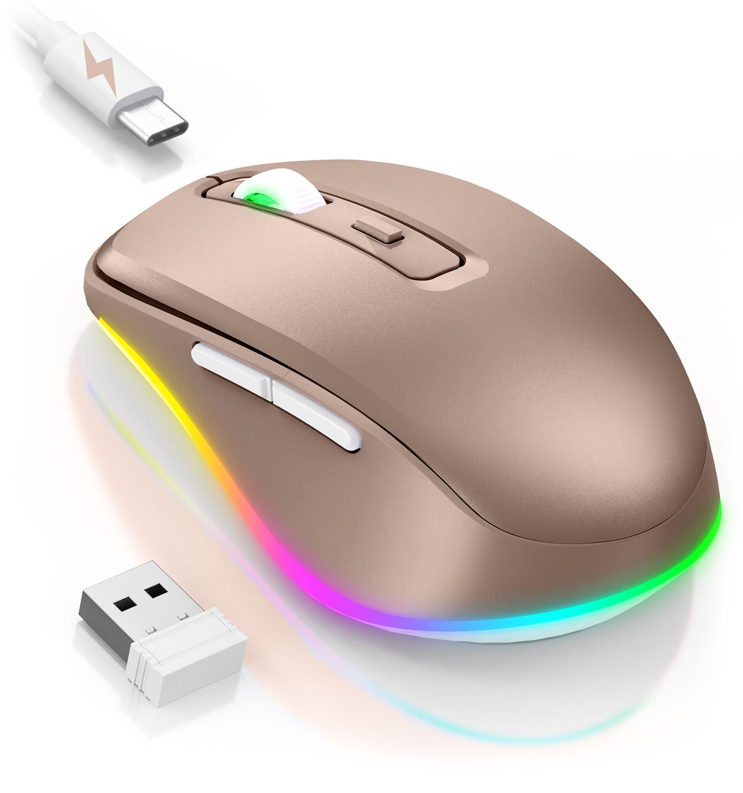 PEIOUS Wireless Mouse Jiggler - Undetectable Random Movement USB Rechargeable Mouse with Built-in Mover, Keeps Computer Awake for Laptop/PC - Gold | Perfect for Remote Work, Online Meetings & Preventing Screen Timeout