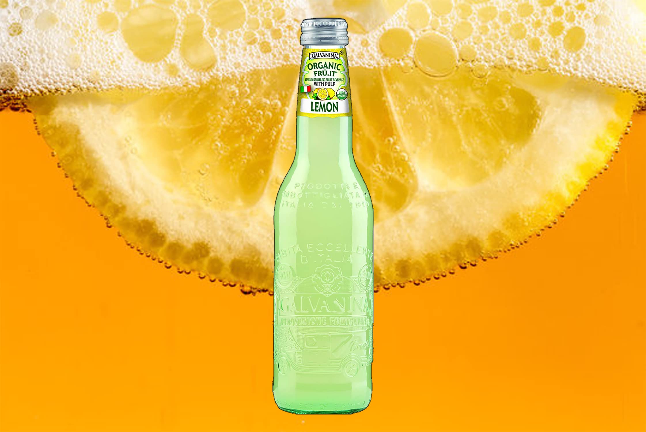 Premium Organic Italian Sparkling Lemonade with Pulp - Galvanina Natural Fruit Beverage - 12 Glass Bottles (12 fl oz Each) - Perfect for Parties, Picnics & Refreshing Summer Drinks