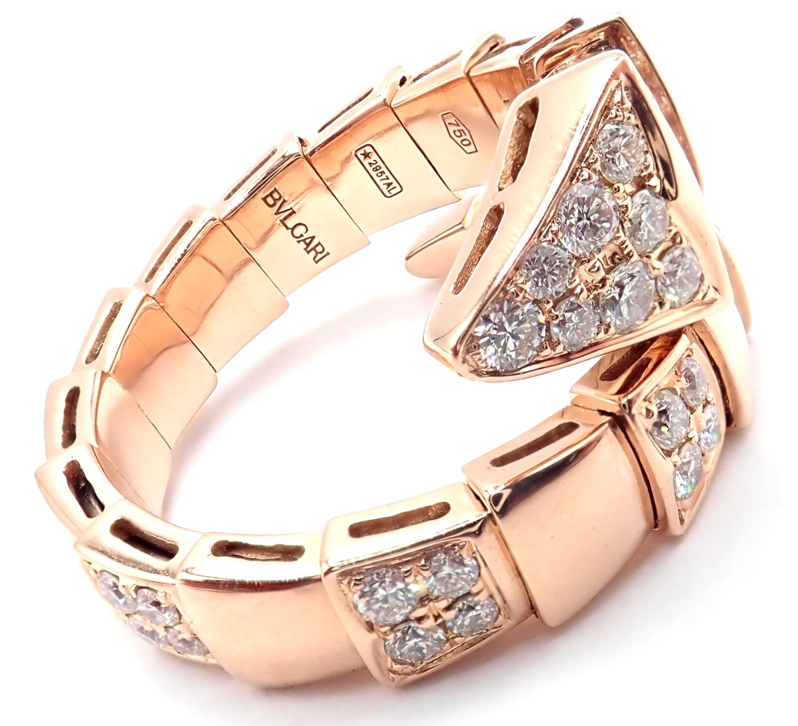 Authentic Bulgari Bvlgari Serpenti Viper 18k Rose Gold Diamond Ring Size 8.75 - Luxury Jewelry for Women, Perfect for Weddings, Anniversaries & Special Occasions