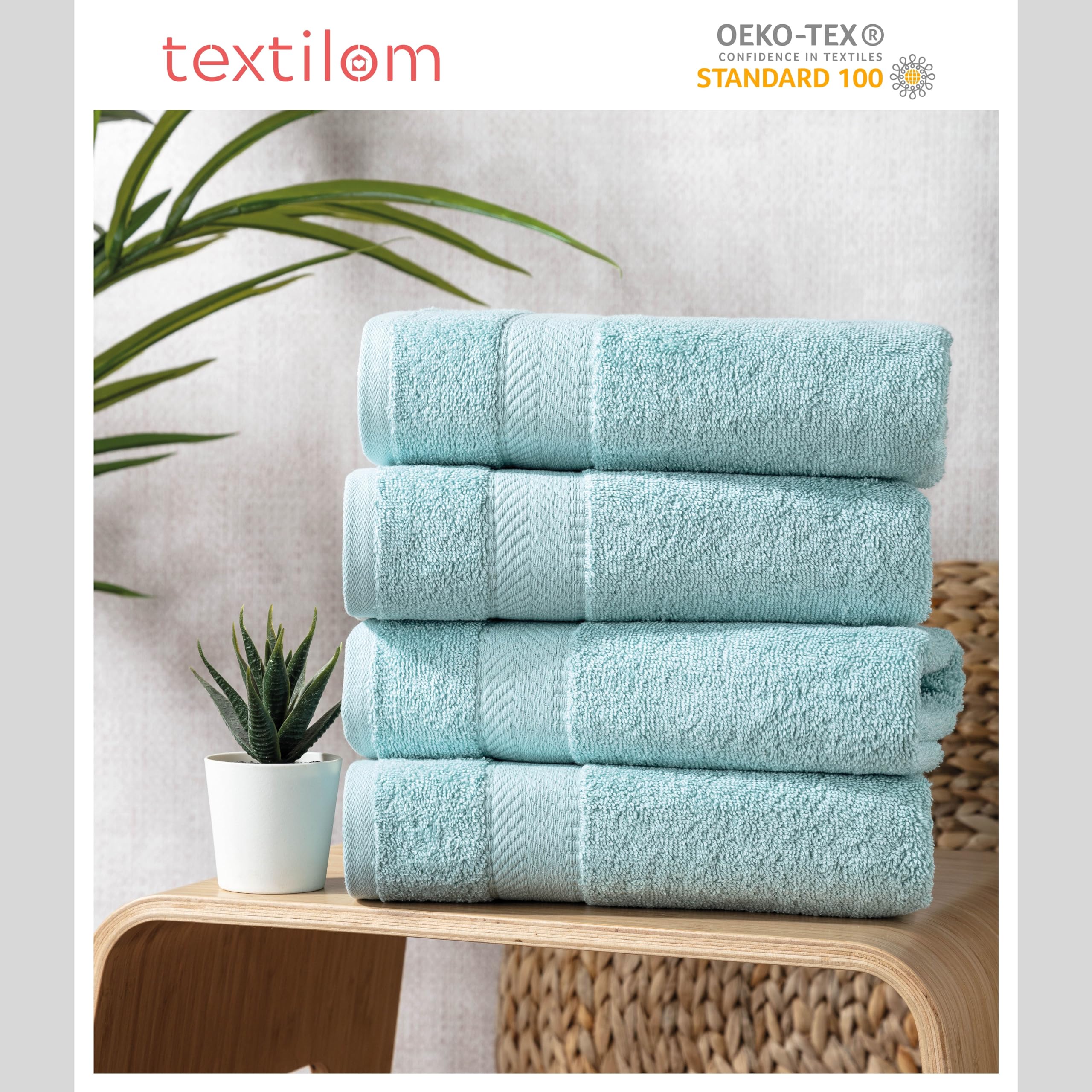 Luxury 100% Turkish Cotton Bath Towel Set of 4 - Ultra Soft, Highly Absorbent & Quick Dry - 27x54 Inches Spa & Hotel Quality Towels for Bathroom - Aqua Color - Perfect for Home, Gym, Beach & Guest Use