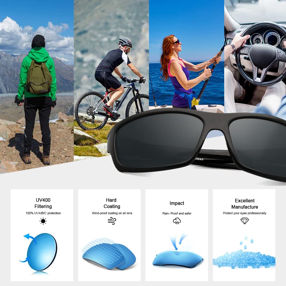 Polarized Sport Sunglasses for Men - Matte Finish UV400 Protection Mirror Lens - Running, Cycling, Fishing & Outdoor Activities