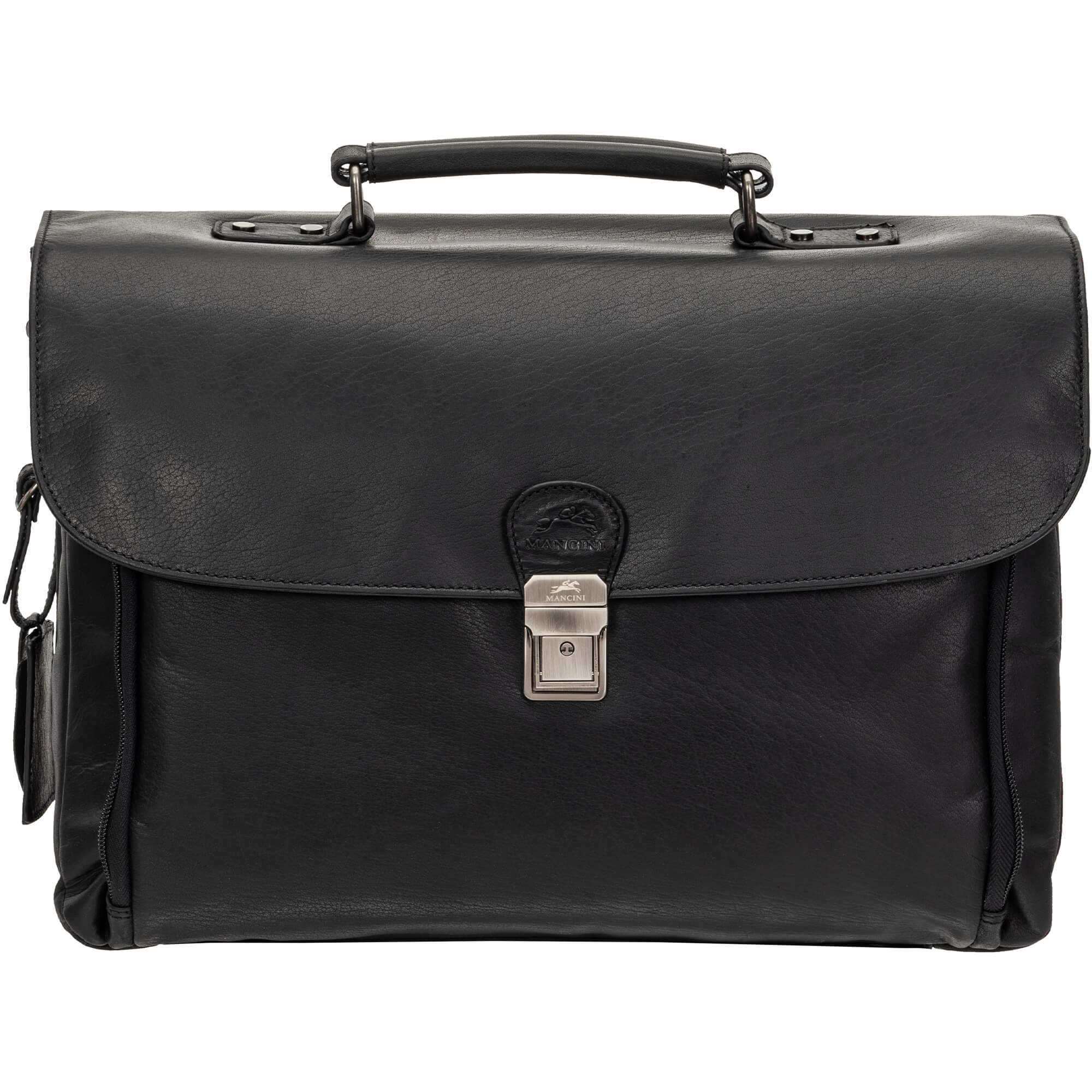 Mancini BUFFALO Professional Double Compartment Leather Briefcase for 15.6 Inch Laptop & Tablet - Business Travel & Office Work Accessory