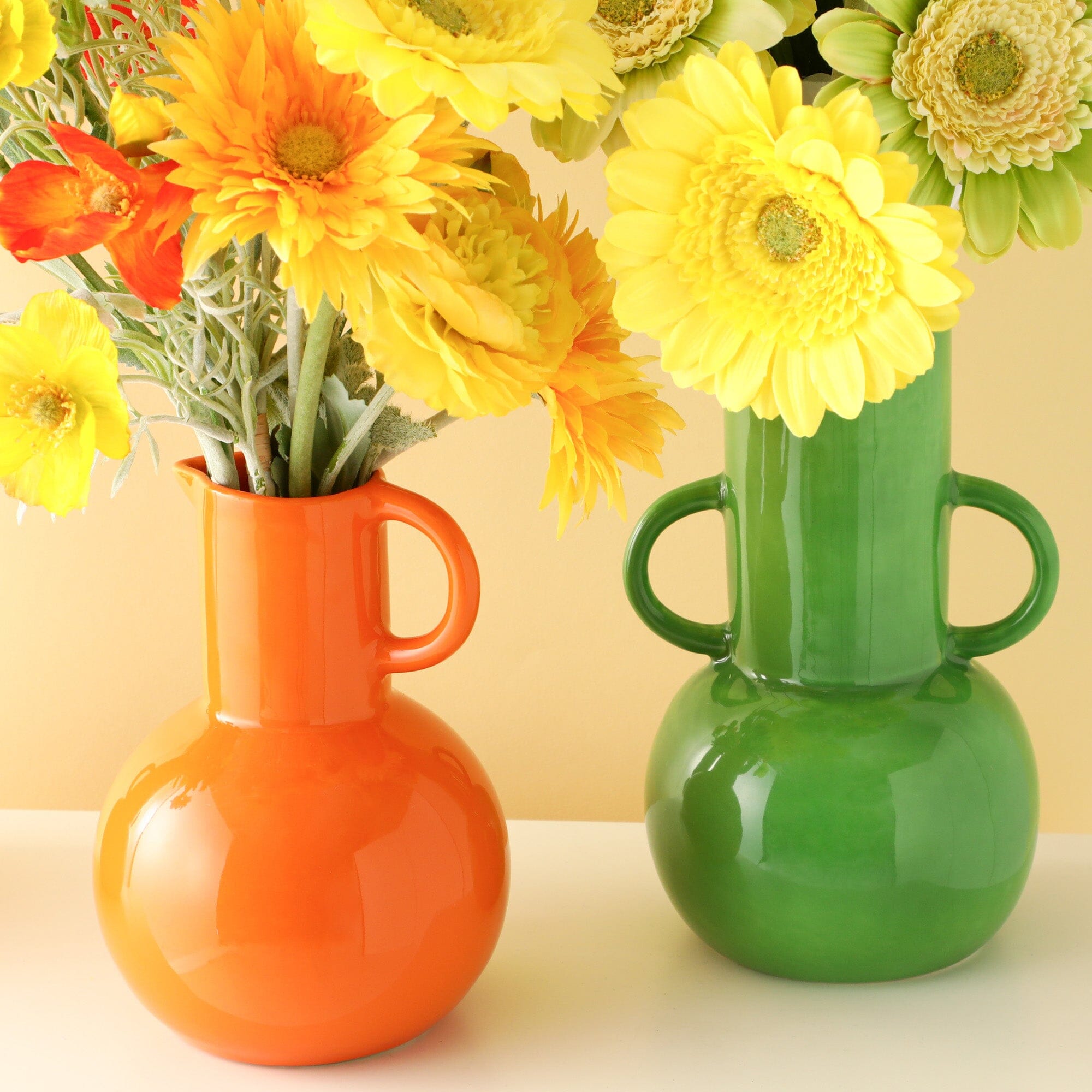 Large Green Ceramic Pop Flower Vase - Modern Home Decor for Living Room, Bedroom, or Office Centerpiece