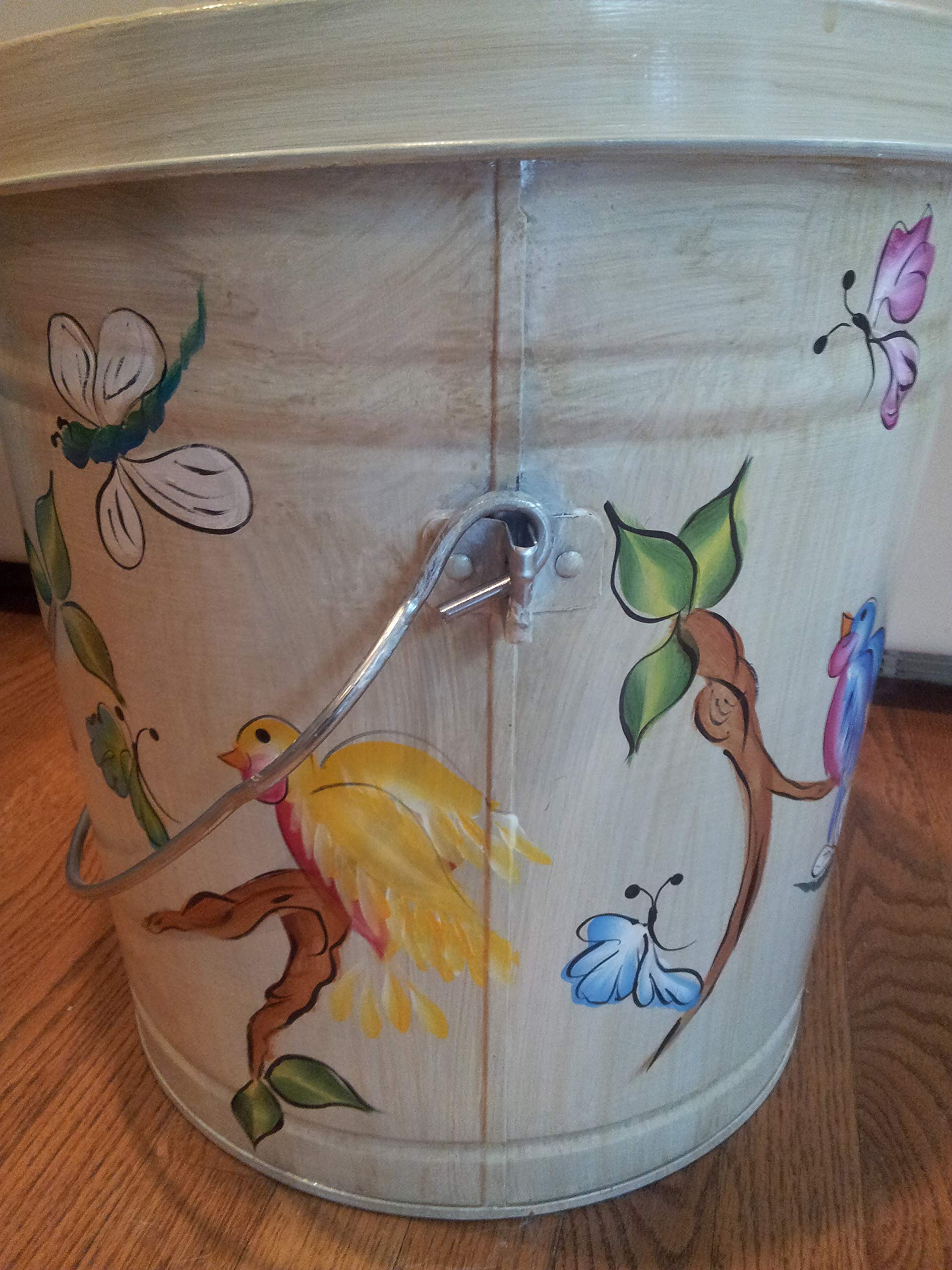 10 Gallon Hand Painted Decorative Trash Can - Elegant Waste Bin for Kitchen, Bathroom & Office - Eco-Friendly Garbage Can with Artistic Designs for Home Decor