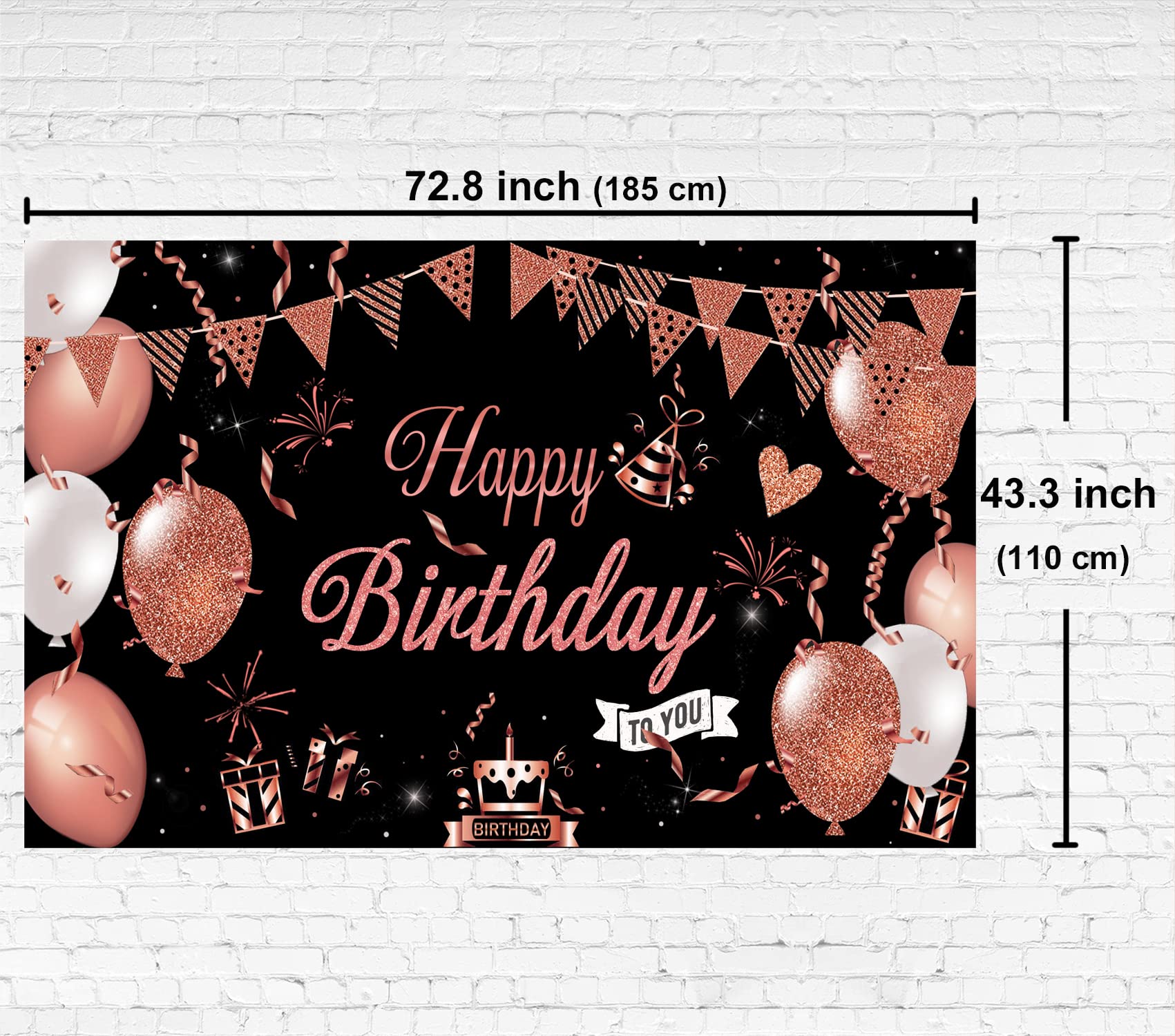 KOKAR Large Black & Rose Gold Happy Birthday Banner - Elegant Birthday Party Decorations for Girls & Women | Perfect for Birthday Backdrops, Wall Decor & Party Photo Booths