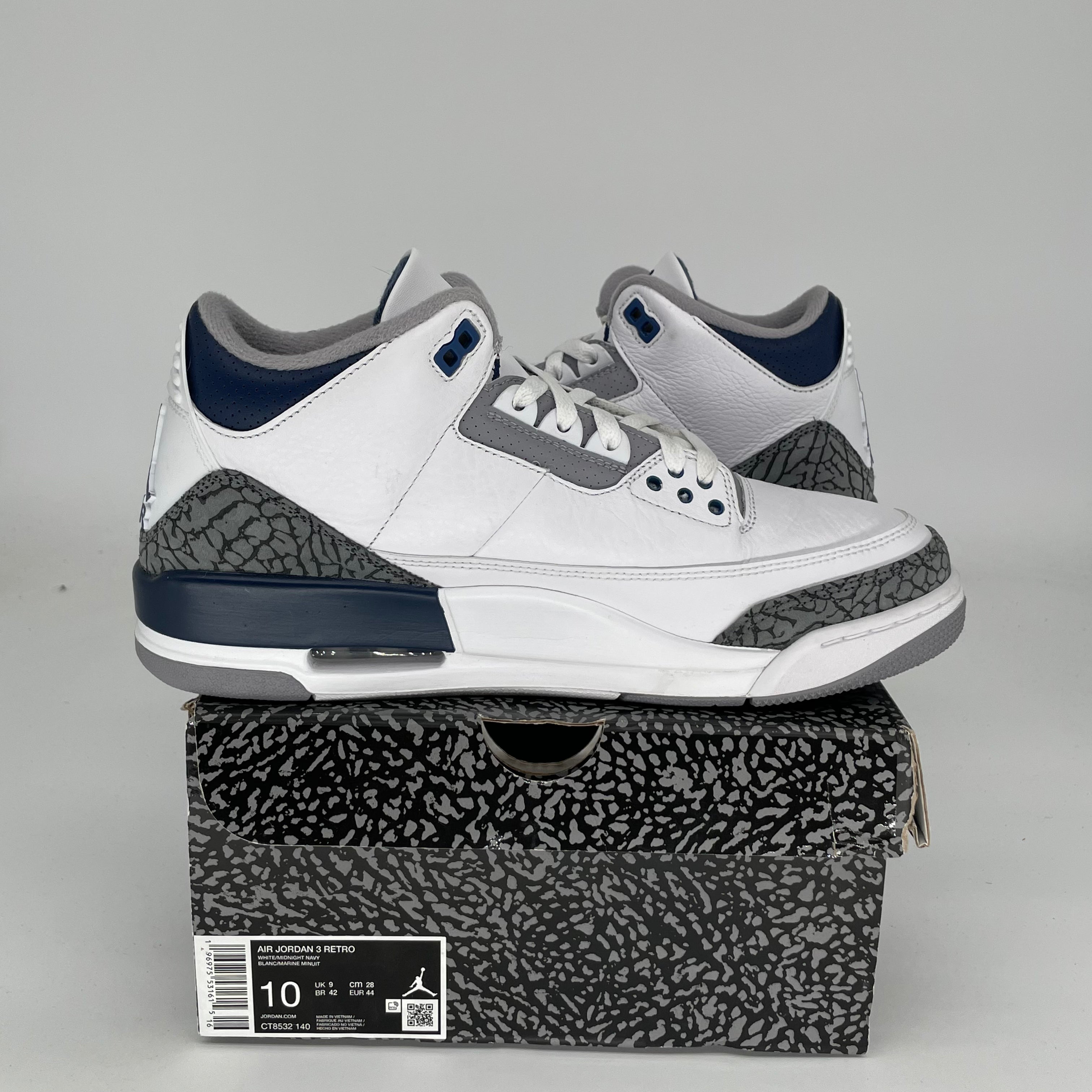AIR JORDAN 3 Retro Midnight Navy Men's Basketball Shoes Size 10 - CT8532-140 | Authentic Sneakers for Sports, Streetwear & Casual Outfits