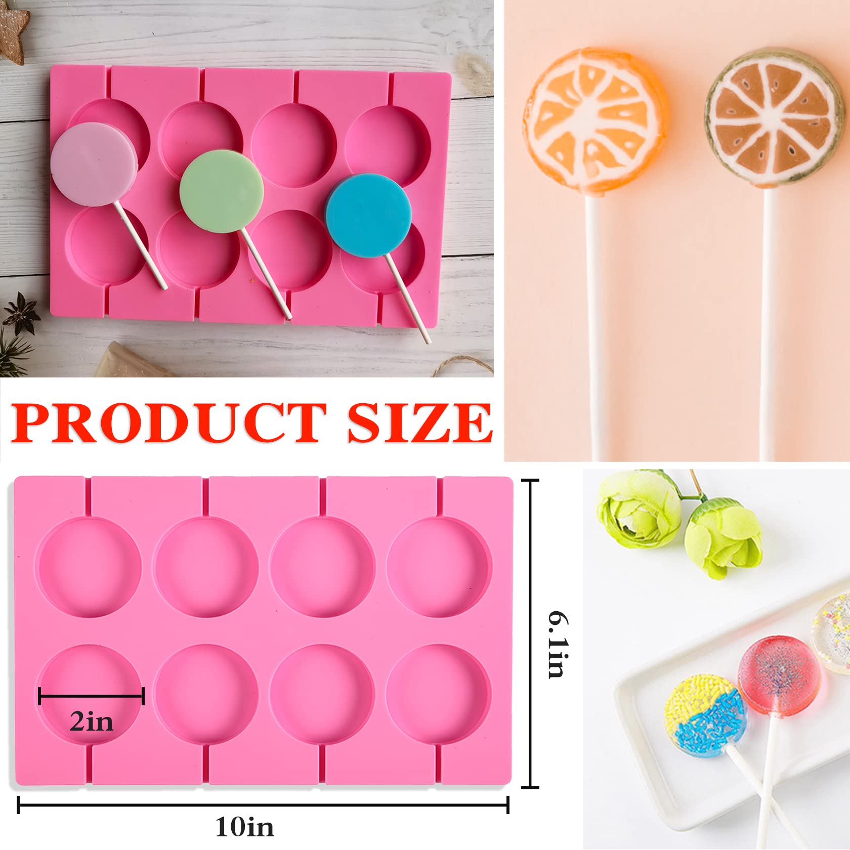 8-Cavity Round Silicone Lollipop Molds - Non-Stick Chocolate Candy Molds with 20 Sticks for Hard Candies, Chocolate, Bread & Jellies - Perfect for DIY Treats, Party Favors and Home Baking (Suction Cup Base Included)