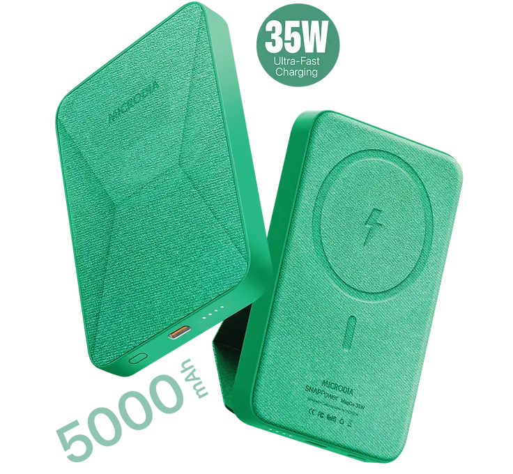 MICRODIA SNAPPower™ MagGo 35W Magnetic Wireless Power Bank - 5000mAh Portable Charger with 15W Fast Wireless Charging & 20W USB-C PD - Perfect for iPhone, Android, Travel, and On-the-Go Charging