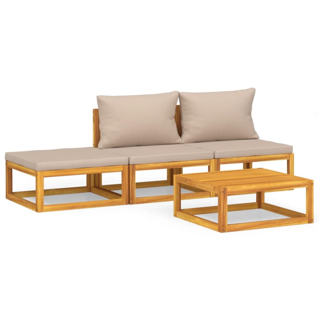 vidaXL 4-Piece Acacia Wood Patio Lounge Set with Taupe Cushions & Coffee Table - Durable Outdoor Modular Furniture for Garden, Poolside, and Backyard Relaxation