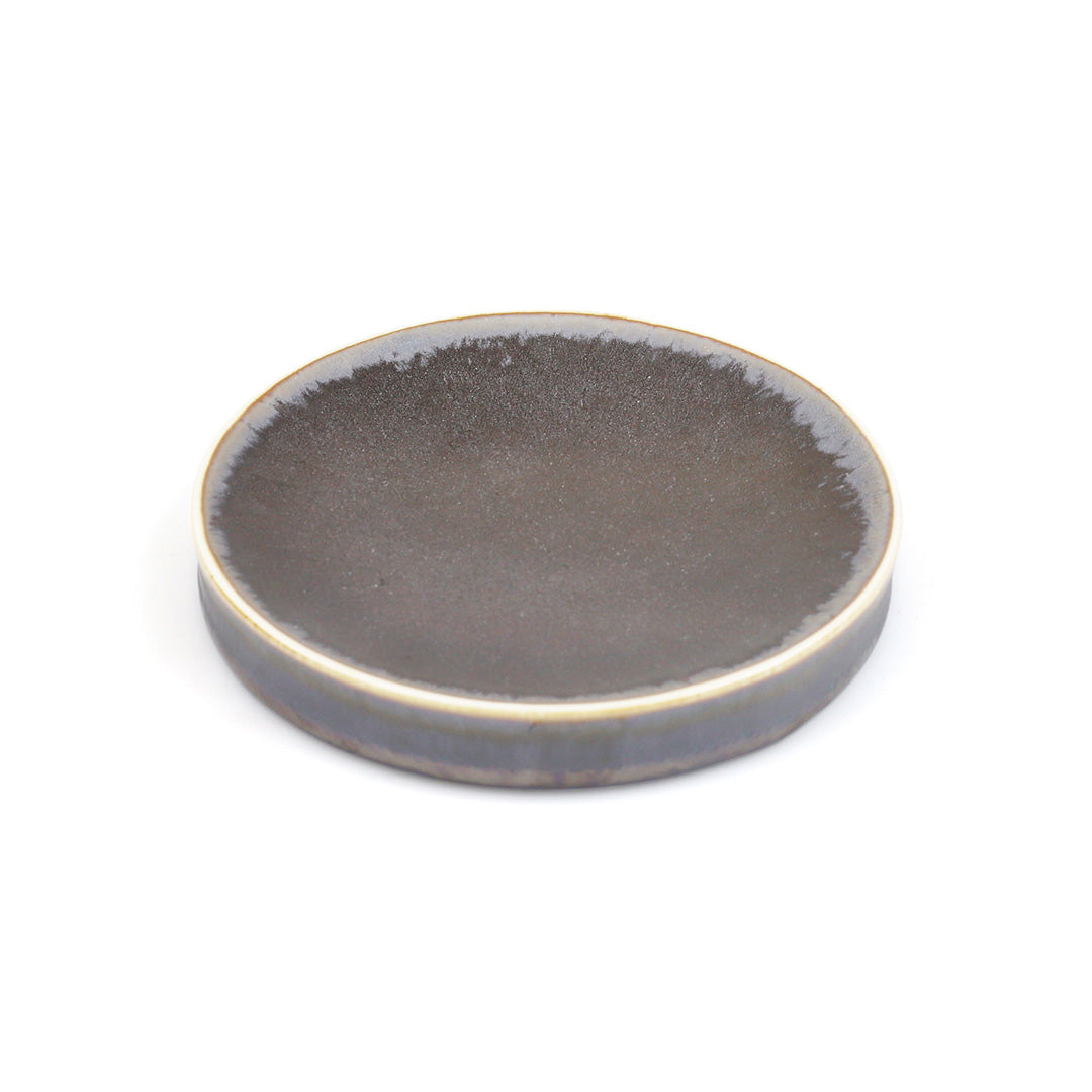 Premium Metallic Black Grazed Stage Plate Kozara - 5.5 Inch Diameter Elegant Dinnerware for Fine Dining & Japanese Cuisine Presentation
