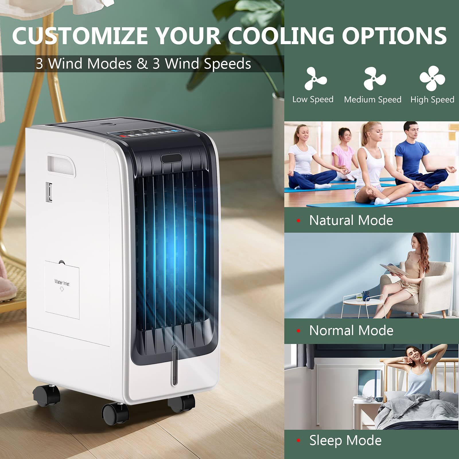 GOFLAME Evaporative Air Cooler & Humidifier - 3 Modes, 3 Speeds, 6L Water Tank, Quiet Bladeless Fan with Remote & 8H Timer - Perfect for Bedroom, Living Room, Office & Outdoor Spaces