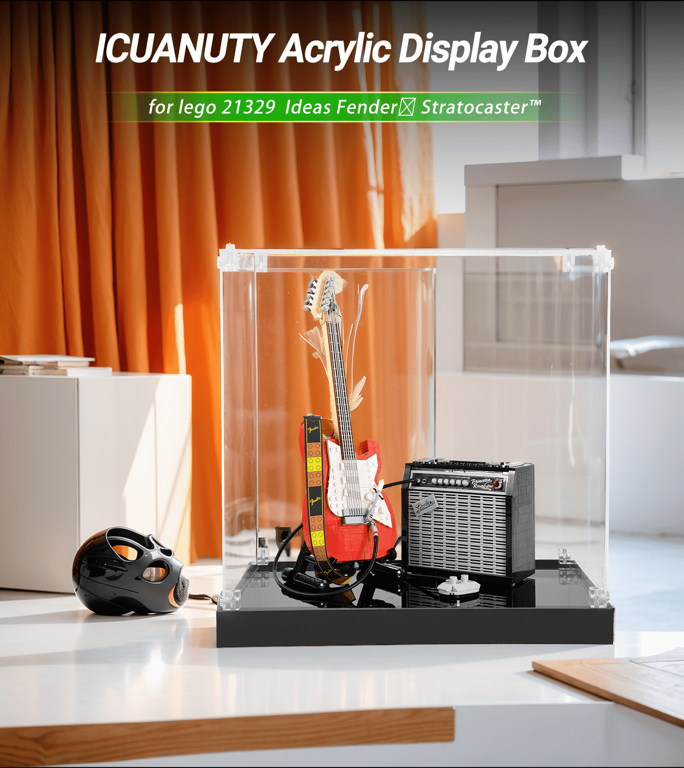 LEGO Ideas Fender Stratocaster 21329 Display Case - Premium Acrylic Showcase for Guitar Model Collection - Perfect for Home Decor, Office Display & Gift for Music Lovers