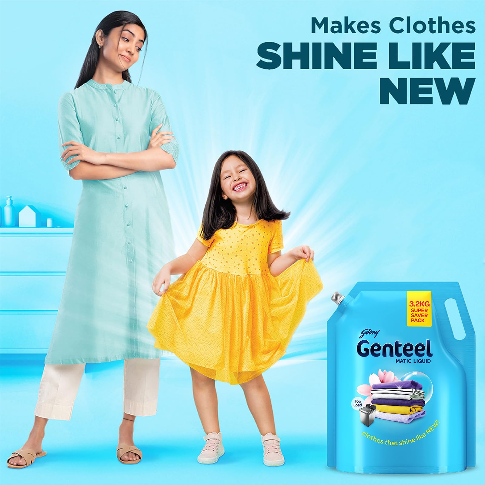 Genteel Matic Liquid Laundry Detergent Refill Pouch 3.2kg (7.05 lbs) - Top Load Washer Safe | No Soda Formula with Built-In Fabric Softener | Ideal for Large Families & Heavy Laundry Loads